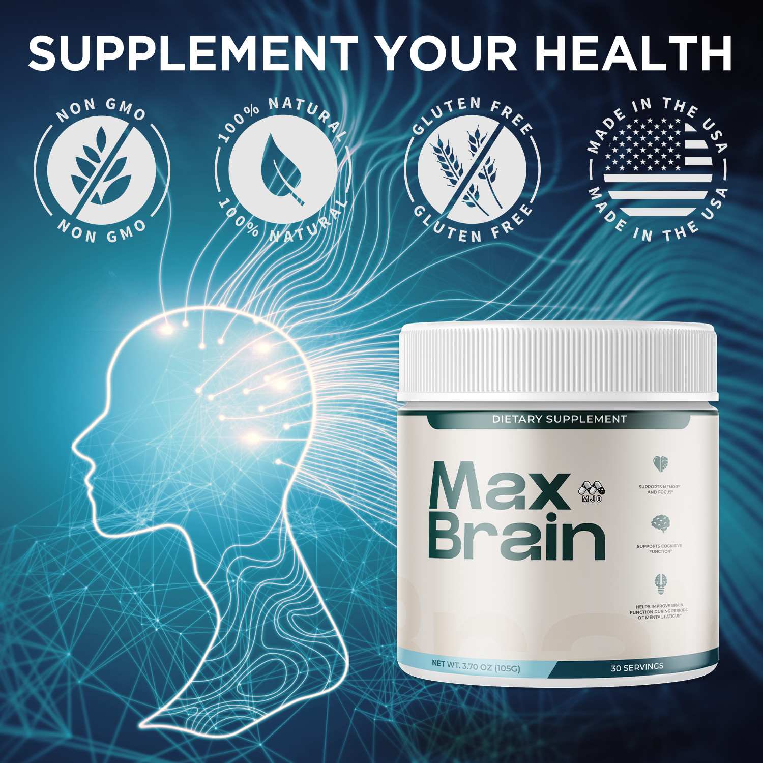 (2 Pack) Max Brain Powder Advanced Brain Supplement MaxBrain 60 Servings