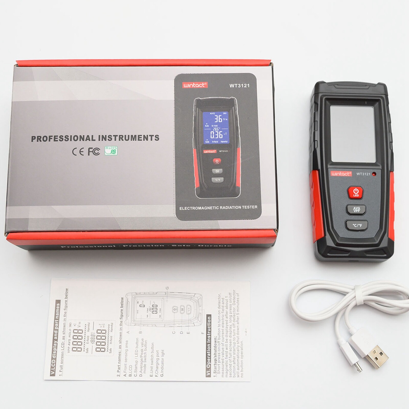 Rechargeable Digital 5G 4G EMF Electromagnetic Radiation Meter Tester Detector