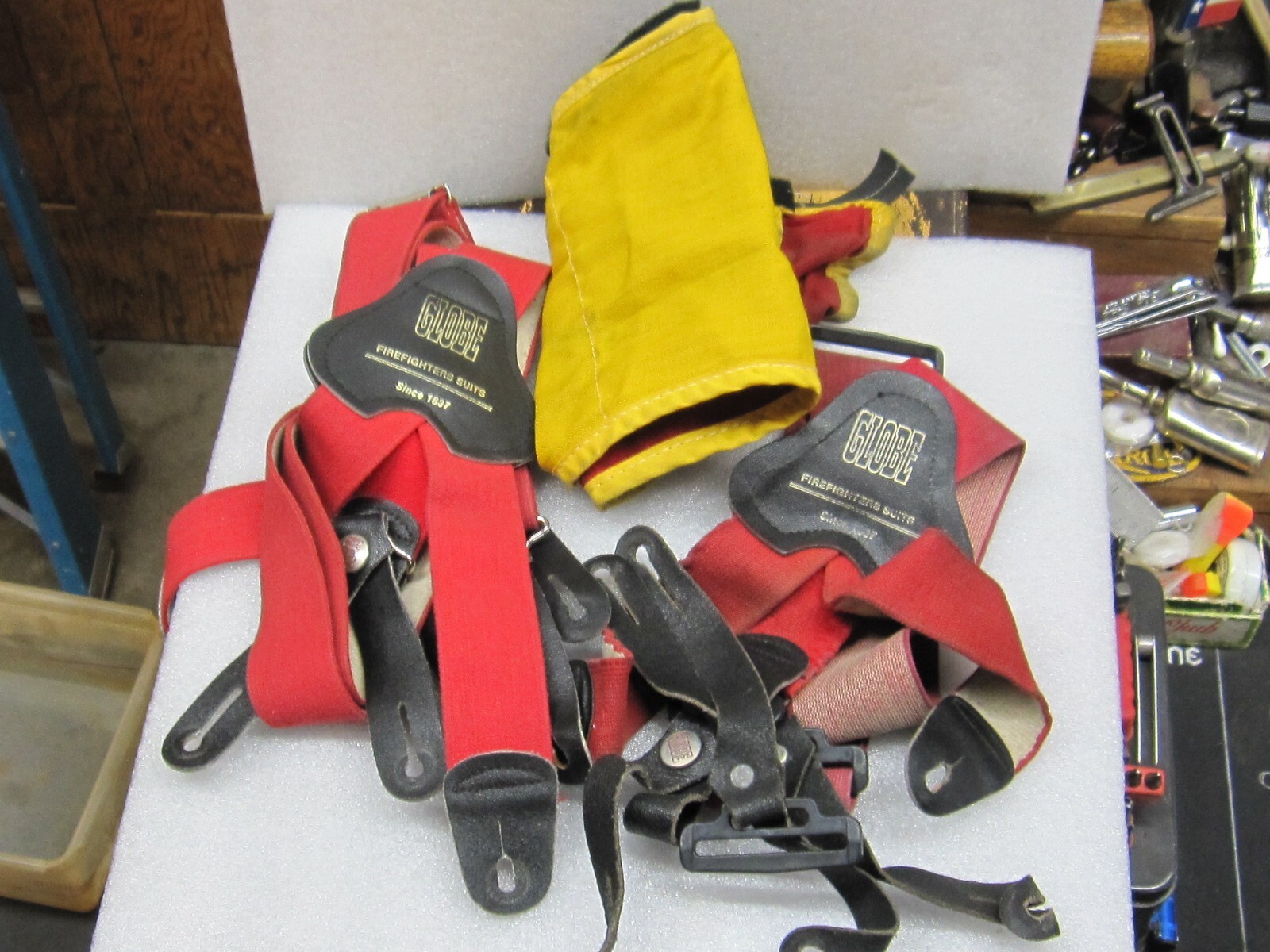Fire Fighters Lot Of Used PPE Equipment Globe Suspenders & Msa 10049734 Earlaps