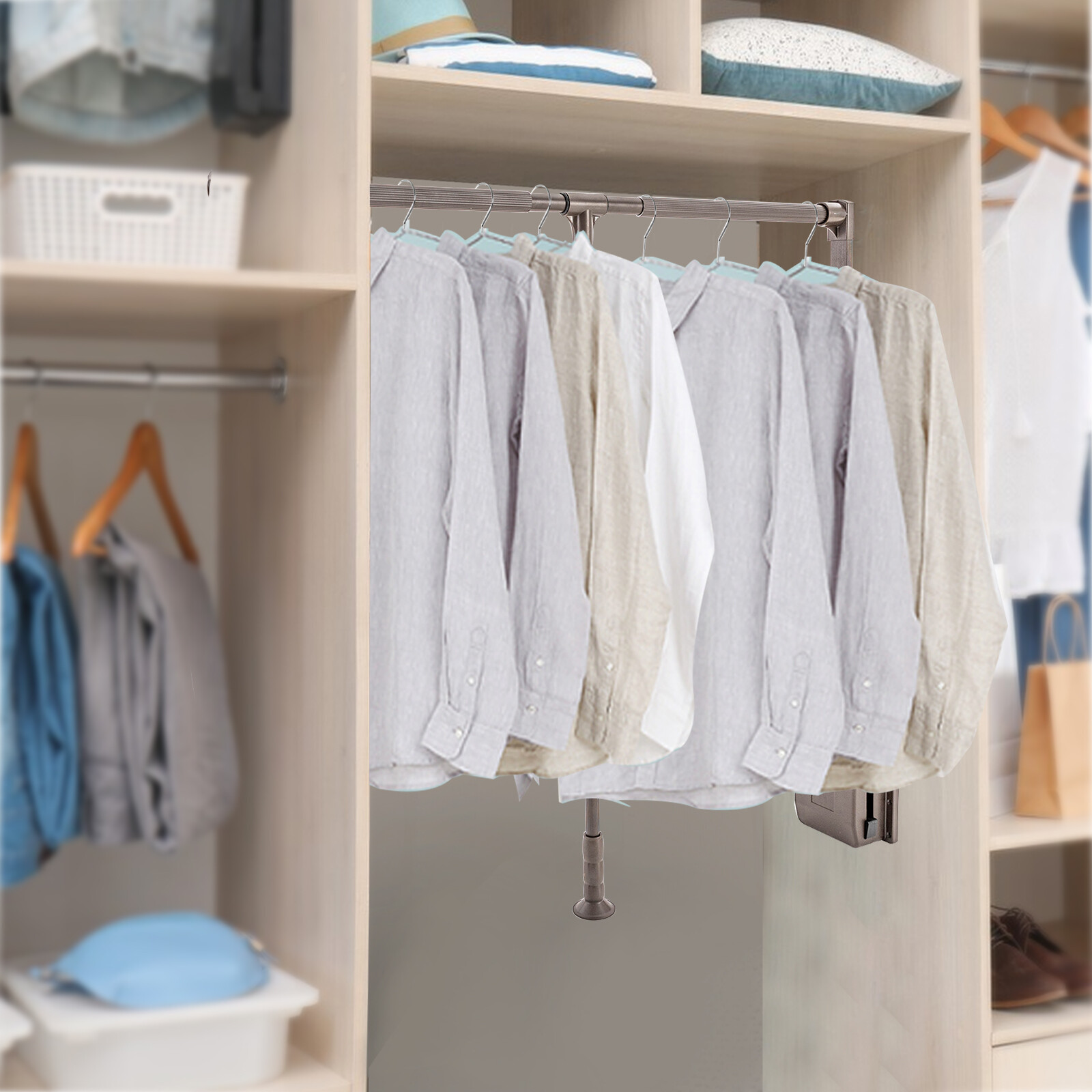 Wardrobe Organizer Garment Rack Clothes Shelf Metal Pull-down Clothes hanging