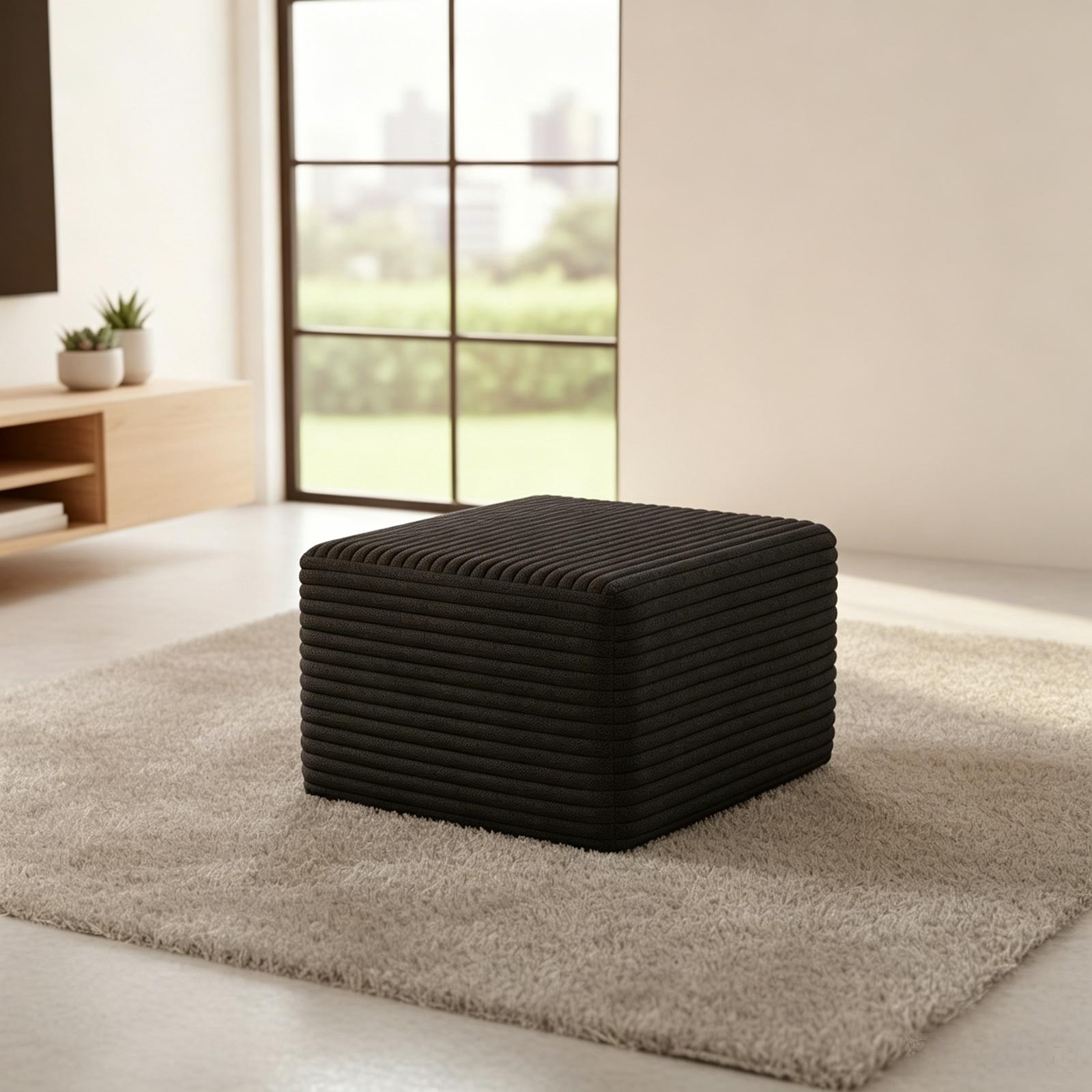 25.6" Corduroy Ottoman Footrest Memory Foam No Assembly Multi-Functional Stool