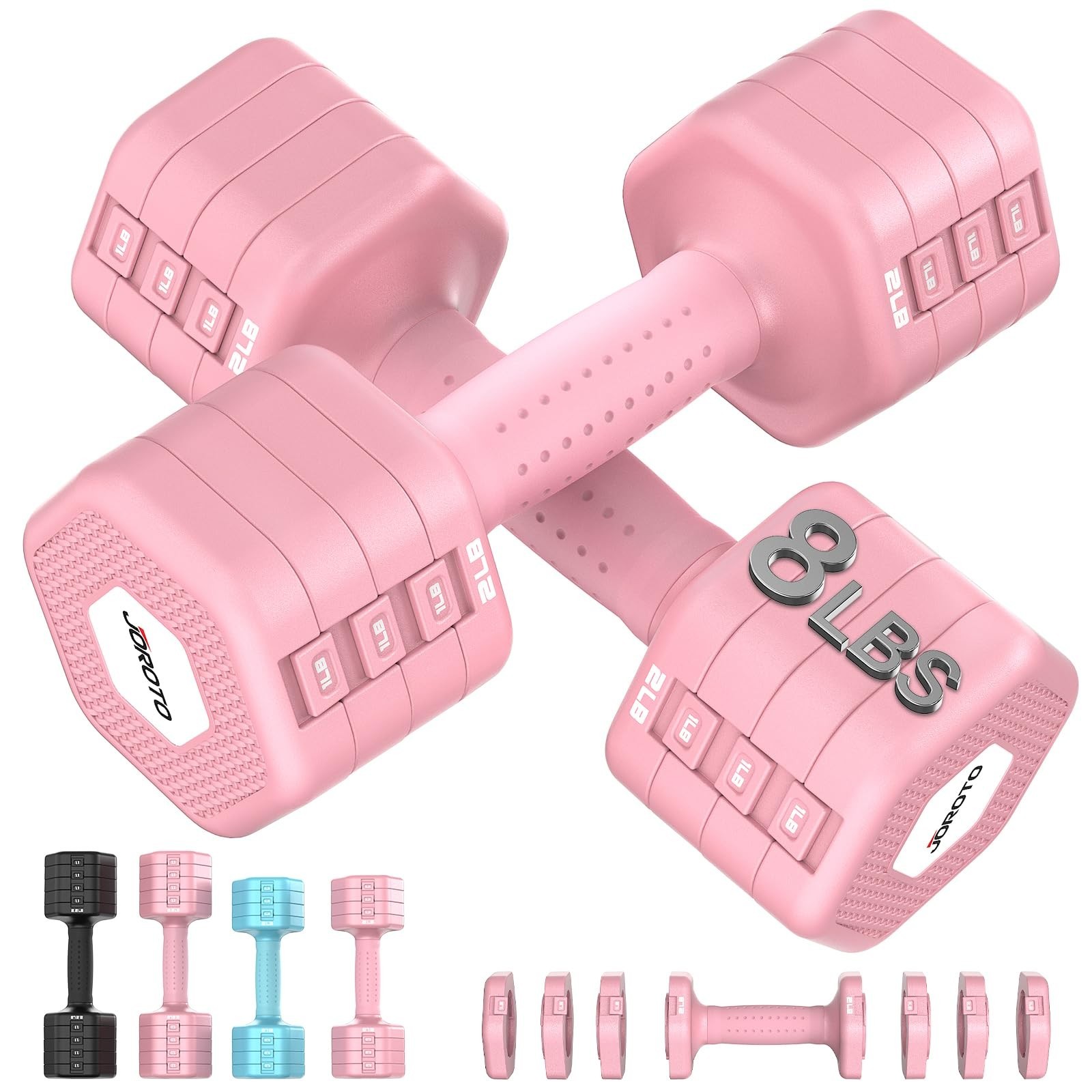 JOROTO 5-in-1 Adjustable Dumbbell Set, 8LB/11LB Pair Adjustable Weights for W...