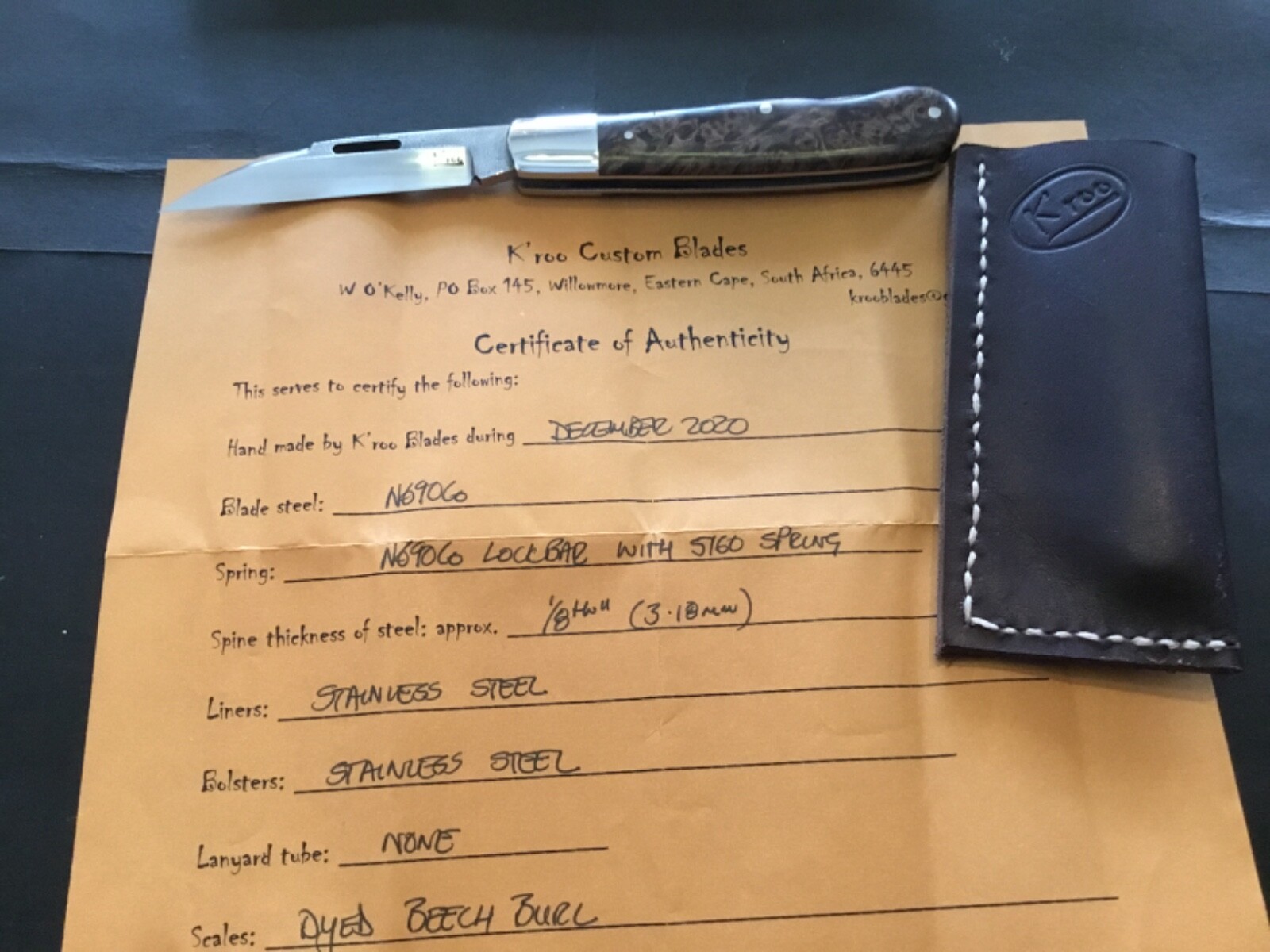 Custom K'roo W. O'Kelly Swayback Lockback Slipjoint Folder Folding Knife