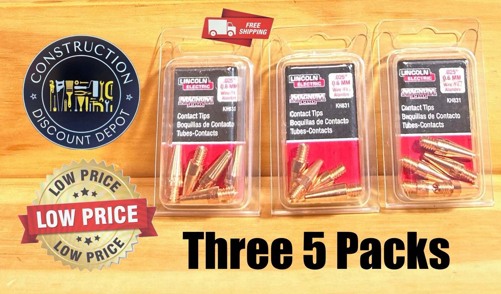 LINCOLN ELECTRIC MAGNUM PRO .025"  CONTACT TIPS (3 Packs Of 5 Total Of 15) KH831
