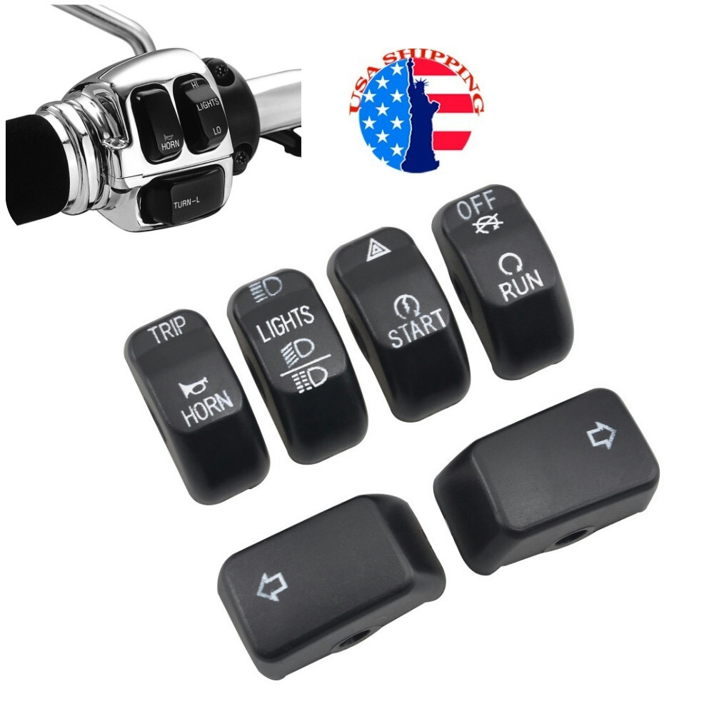 6PCS Black Hand Control Buttons Switch Cap For Harley Dyna Softail Sportster XL