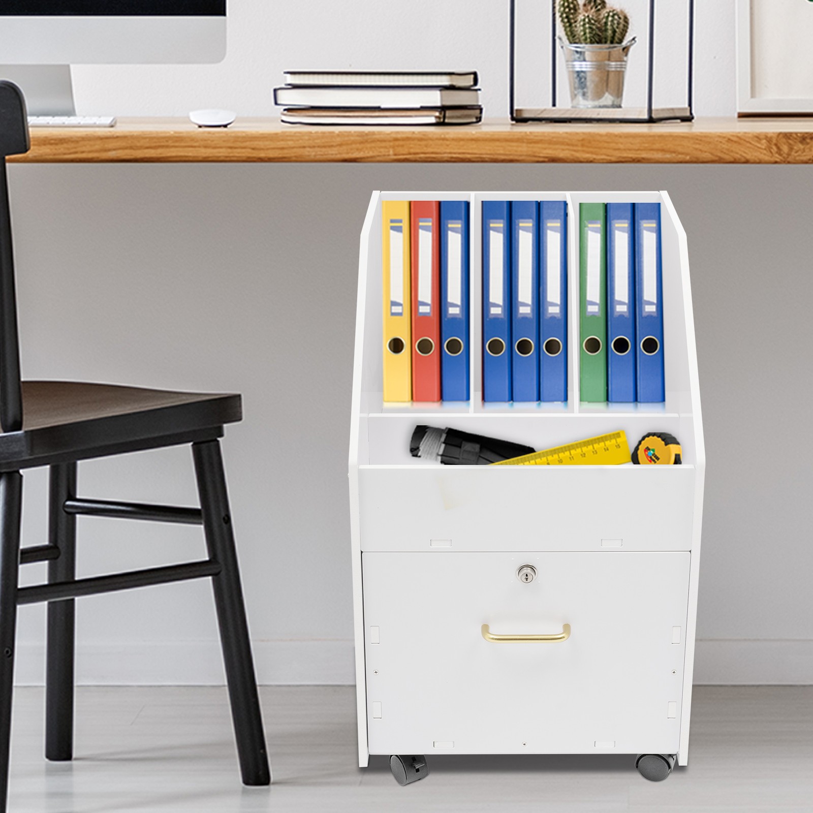 PVC Rolling File Cabinet File Holder, File Organizer with Wheels+Drawer