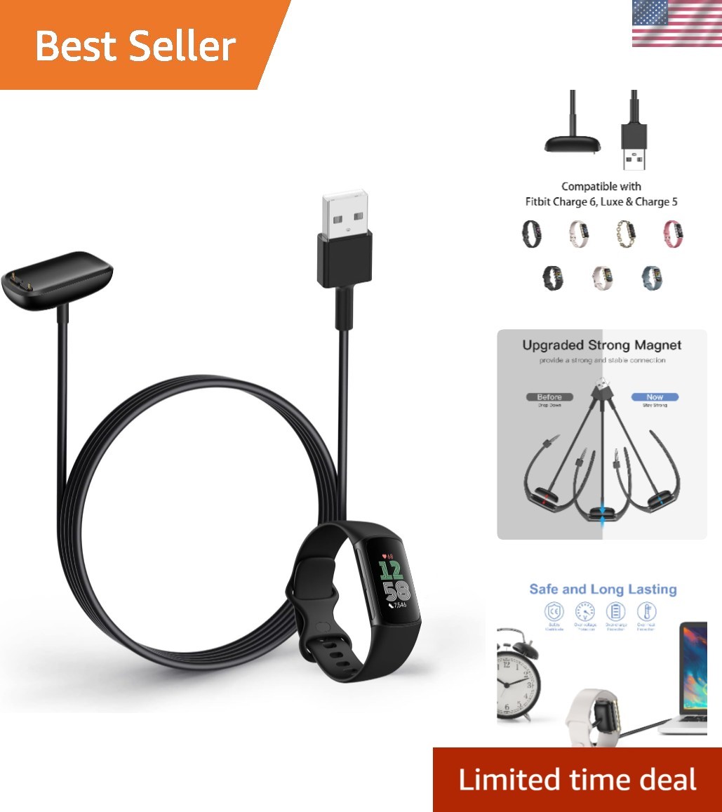 Lightweight 3.3ft Charging Cable for Fitbit Charge 5/6 & Luxe - Durable Design