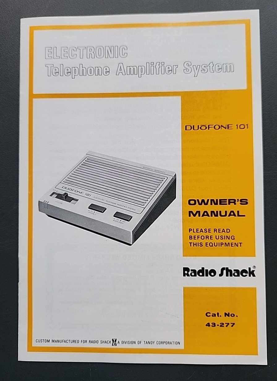 Duophone 101 Electronic Telephone Amplifier System Manual 43-277 Radio Shack