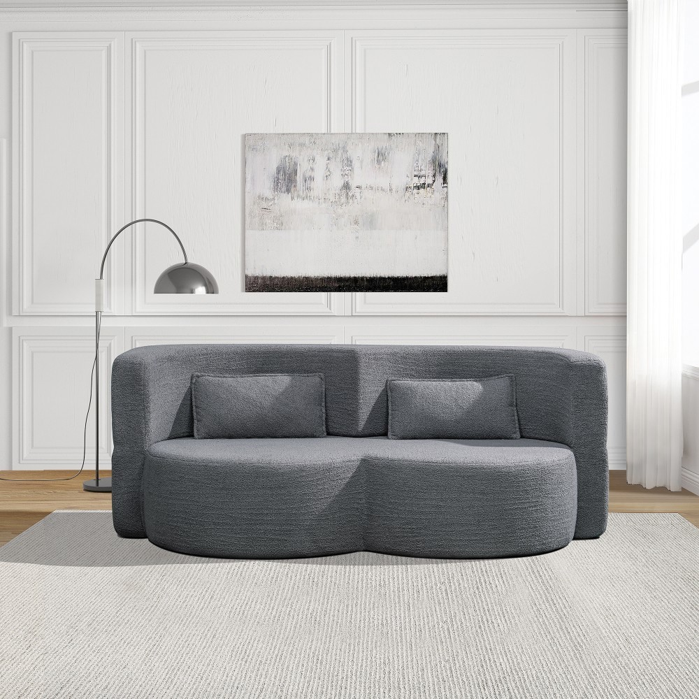 Folding Sofa Bed Floor Sofa Convertible Teddy Bear Fabric Double Sofa for Office