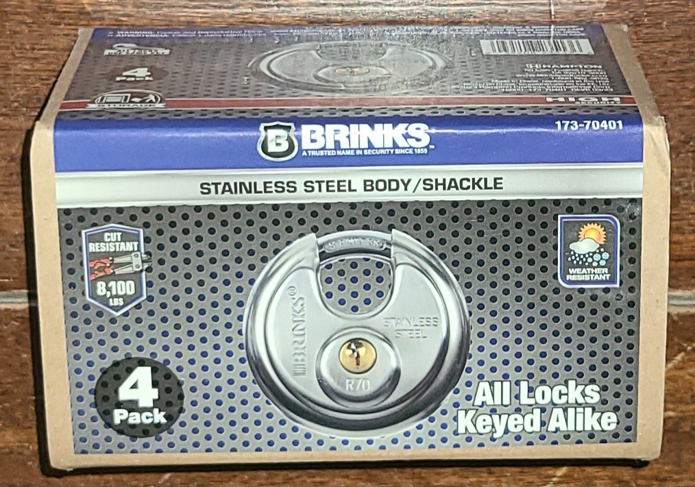 Brinks 4pk Stainless Steel Storage Padlocks -Locks Keyed Alike- Item #173-70401