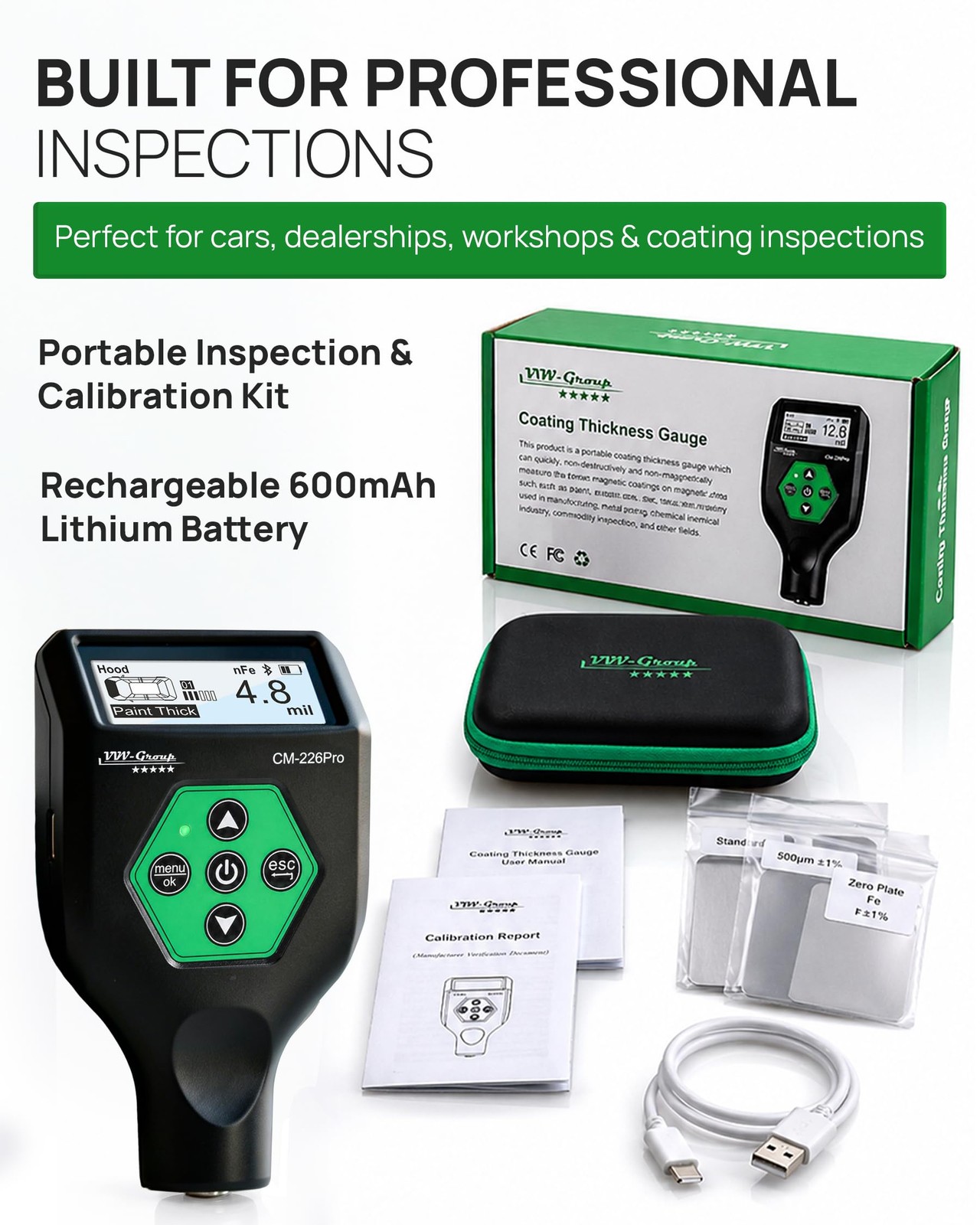 Pro Paint Thickness Gauge CM-226 w/ Bluetooth App for iOS & Android