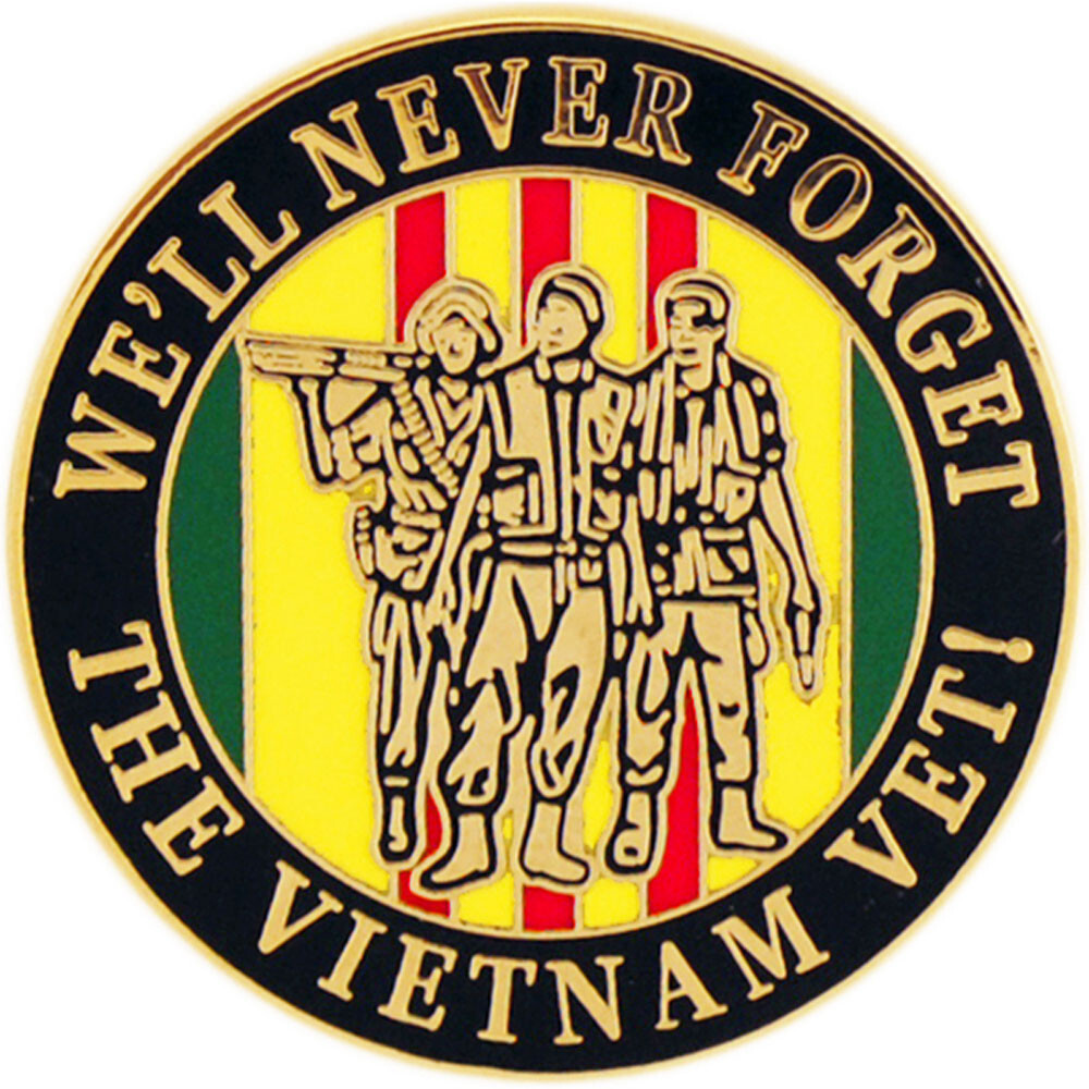 VIETNAM WELL NEVER FORGET LAPEL HAT  PIN 1 INCH METAL AND ENAMEL MADE IN USA