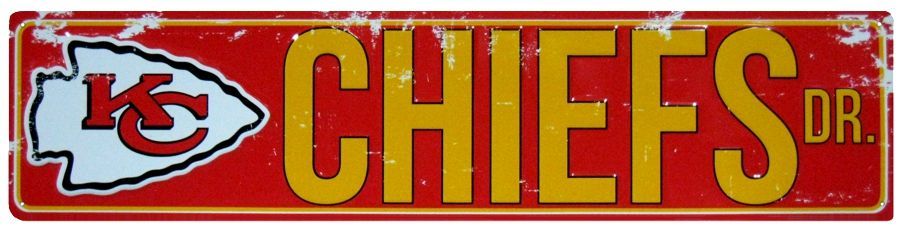 KANSAS CITY CHIEFS STREET METAL 24 X 5.5" SIGN DRIVE NFL ROAD DR AVE DISTRESSED
