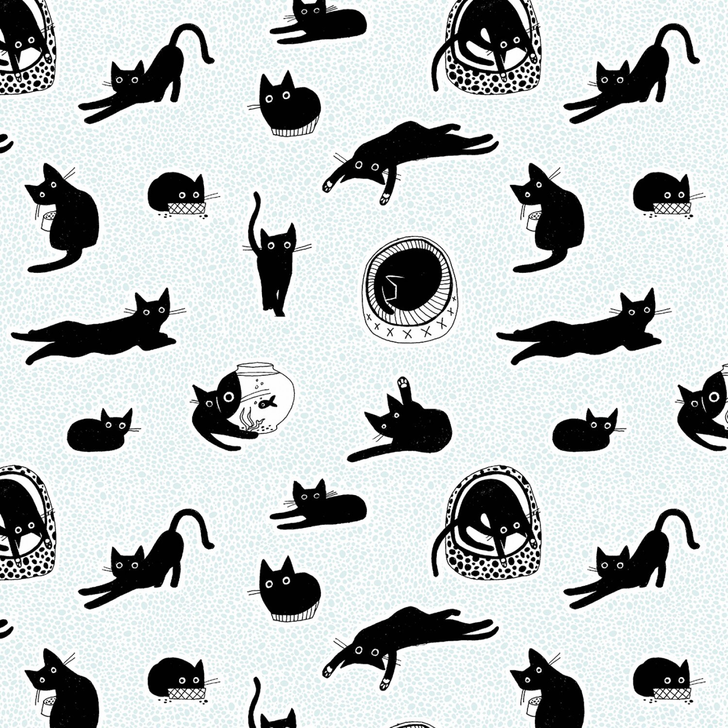 Feline Drive Fabric FELINE FANCY Chillin' Black Cat Icy Fat Quarter (18"x22") FQ