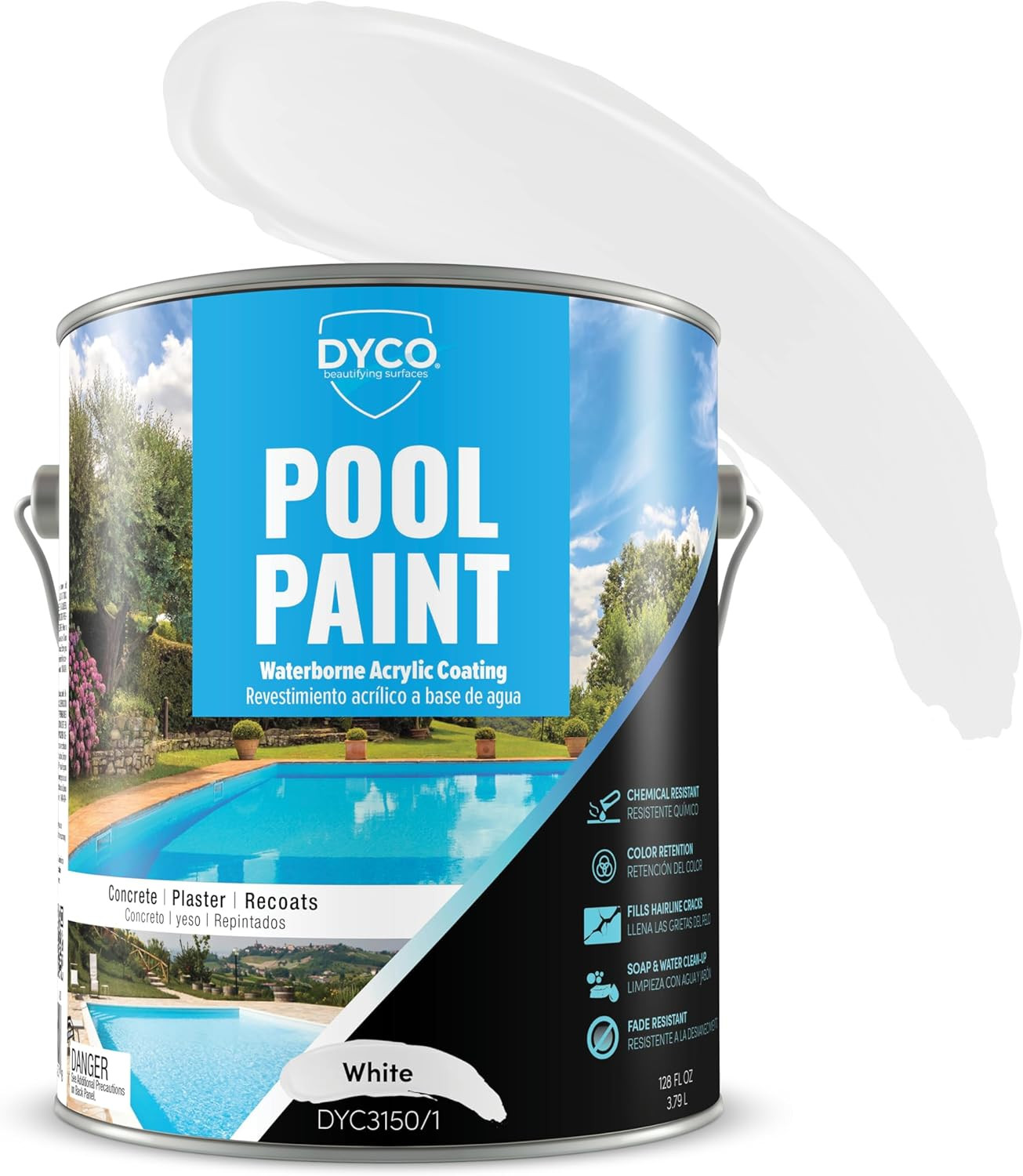 Dyco Waterborne Acrylic Pool Paint White 1 Gallon UV & Chemical Resistant