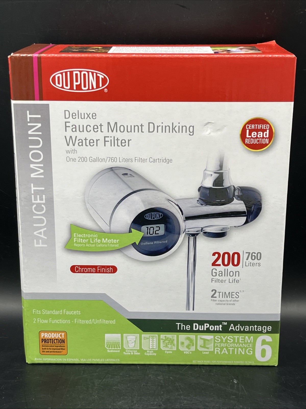 DuPont Deluxe Faucet Mount Water Filter, Model WFFM350XCH Chrome FREE SHIPPING!