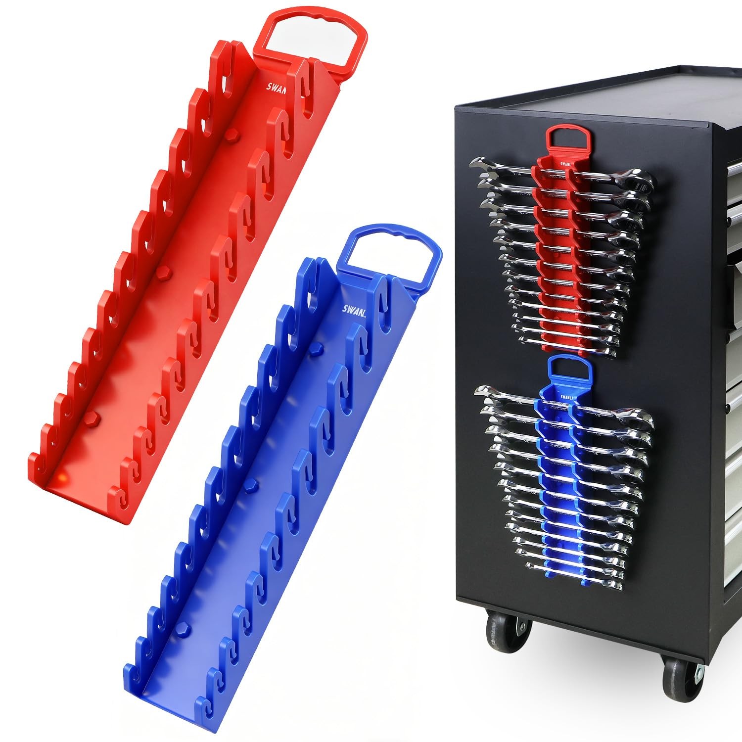 SWANLAKE 2-Piece Magnetic Wrench Organizer Toolbox 24-Slot 2-Pack, Red&Blue