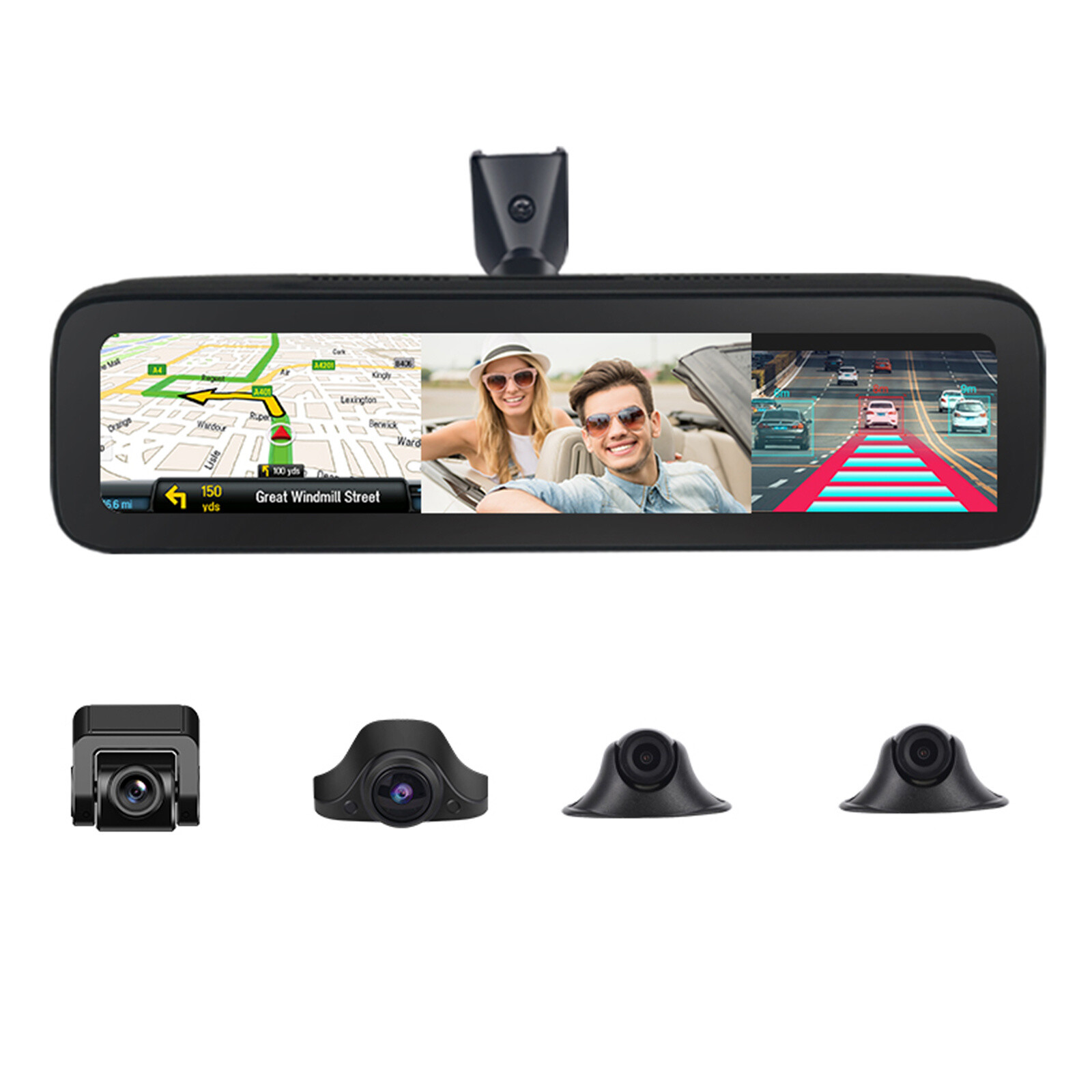 1080P 360° Panoramic 4CH Camera Lens 4G Wifi Car DVR Backup Mirror Dash Cam GPS