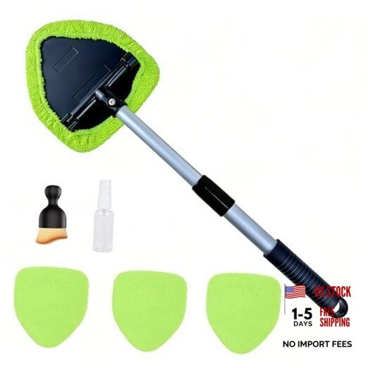 Microfiber Car Windshield Cleaning Tool with Extendable Handle,Car green