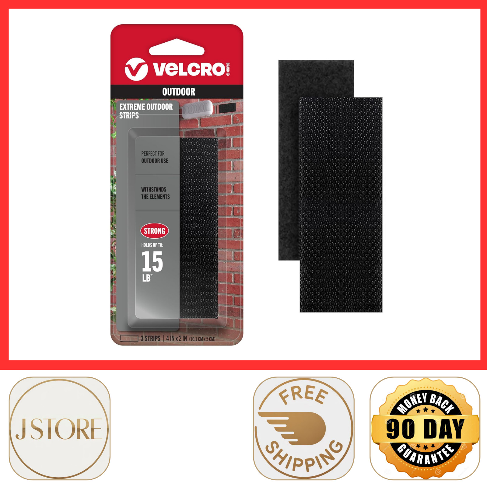 VELCRO Industrial Strength Fasteners Extreme Outdoor Weather Strips 4x2in 3 Sets
