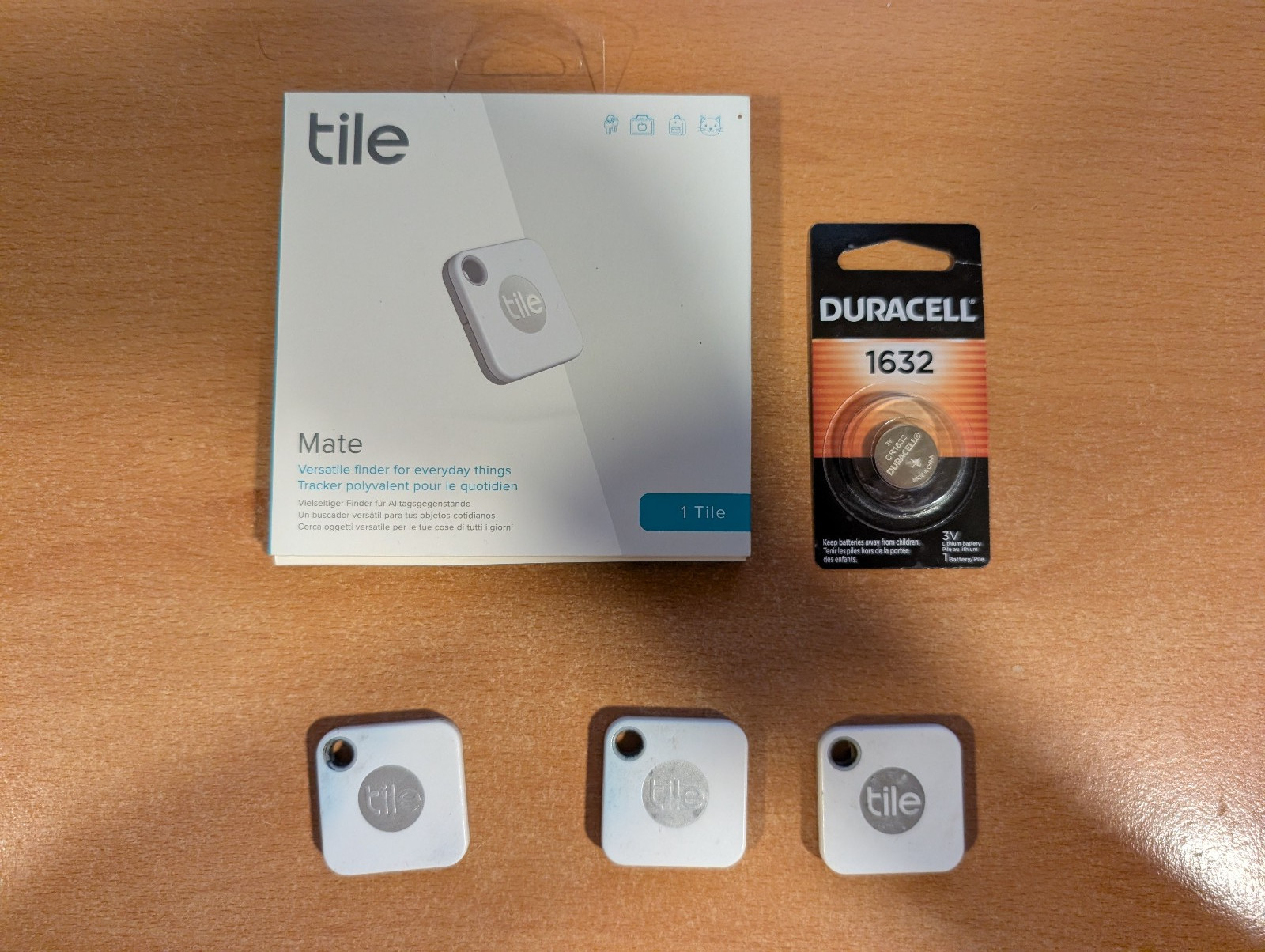 Lot of 4 Tile Mate Trackers - 1 new, 3 used (reset via app) - replaceable batt