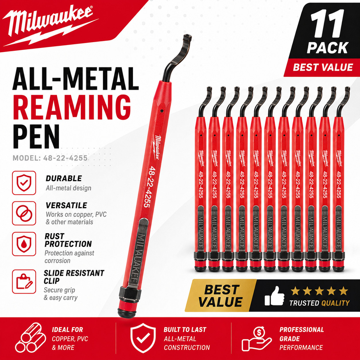 Milwaukee 48-22-4255 Reaming Pen Copper Pipe PVC Cutting Tool 11-Pack LOT