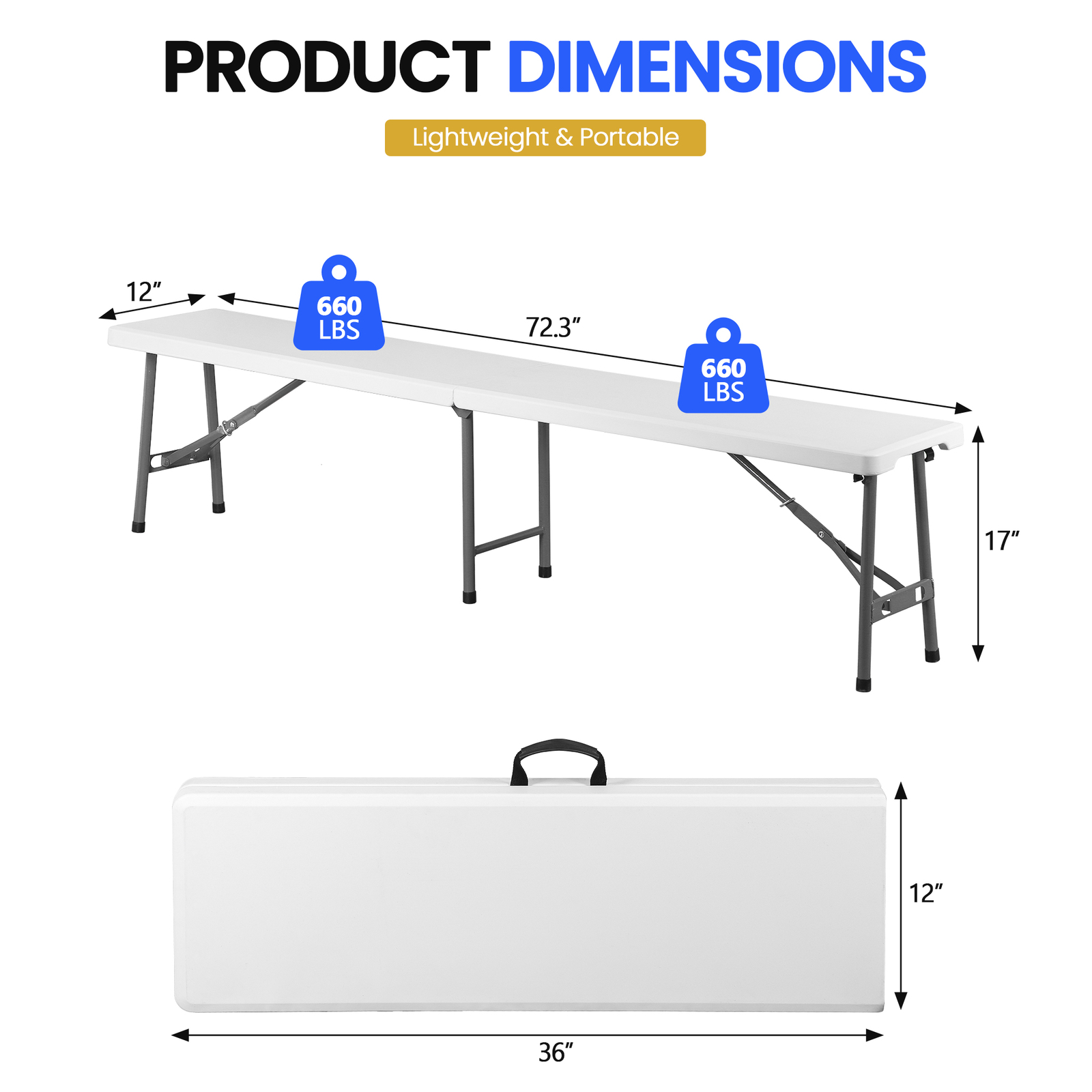 6 FT Plastic Folding Bench Lightweight & Sturdy for Indoor/Outdoor Use White