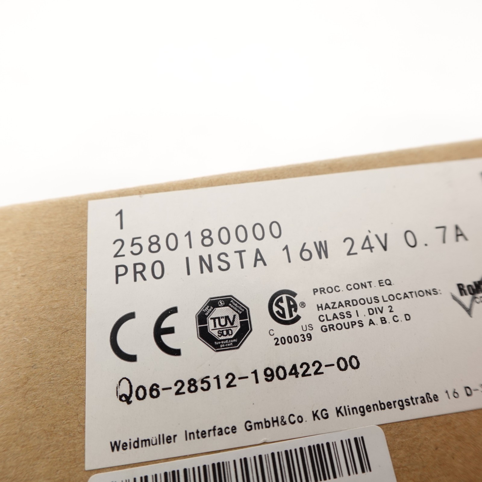 Weidmüller PRO INSTA 2580180000 16W 24V 0.7A Power Supply DIN Rail NEW