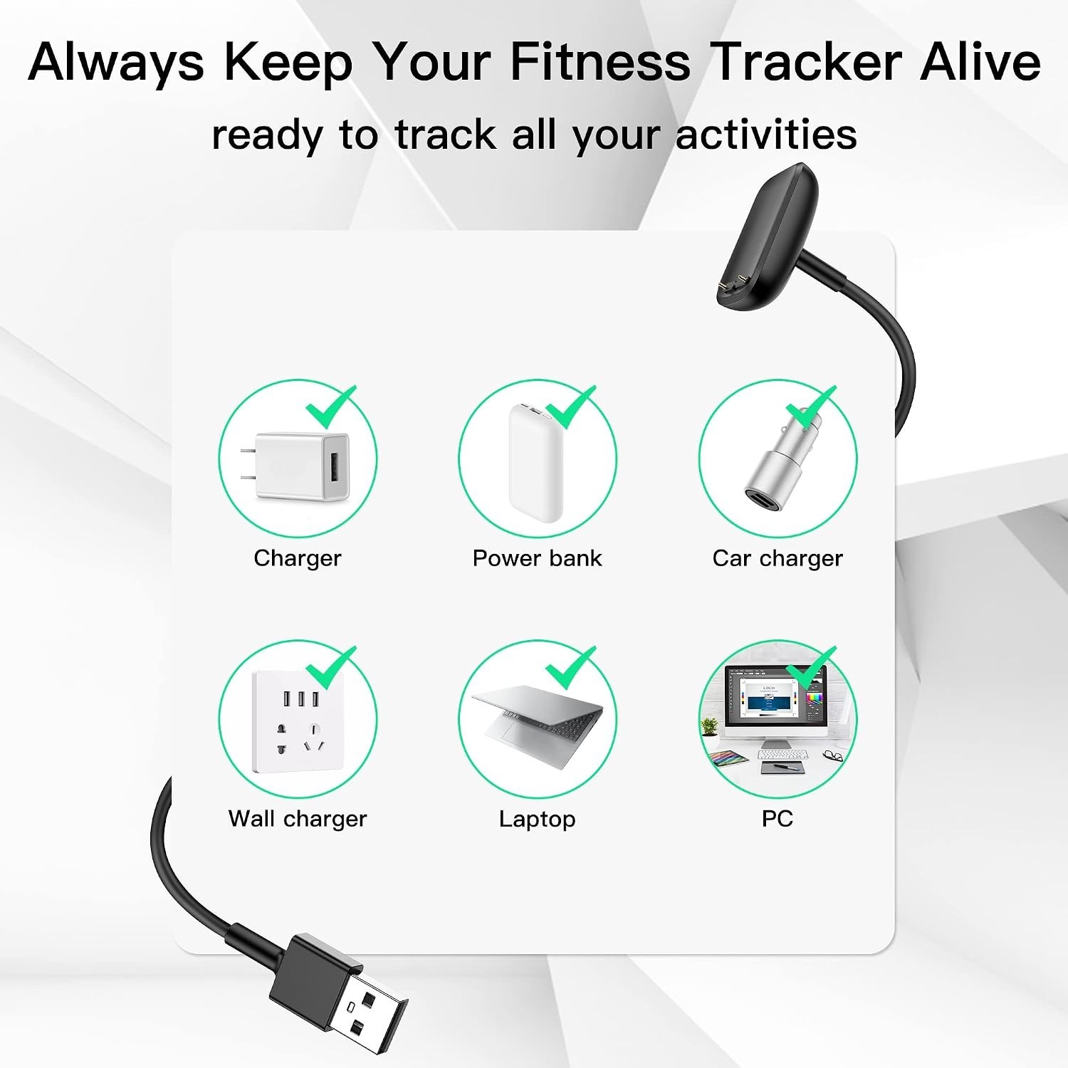 Lightweight 3.3ft Charging Cable for Fitbit Charge 5/6 & Luxe - Durable Design