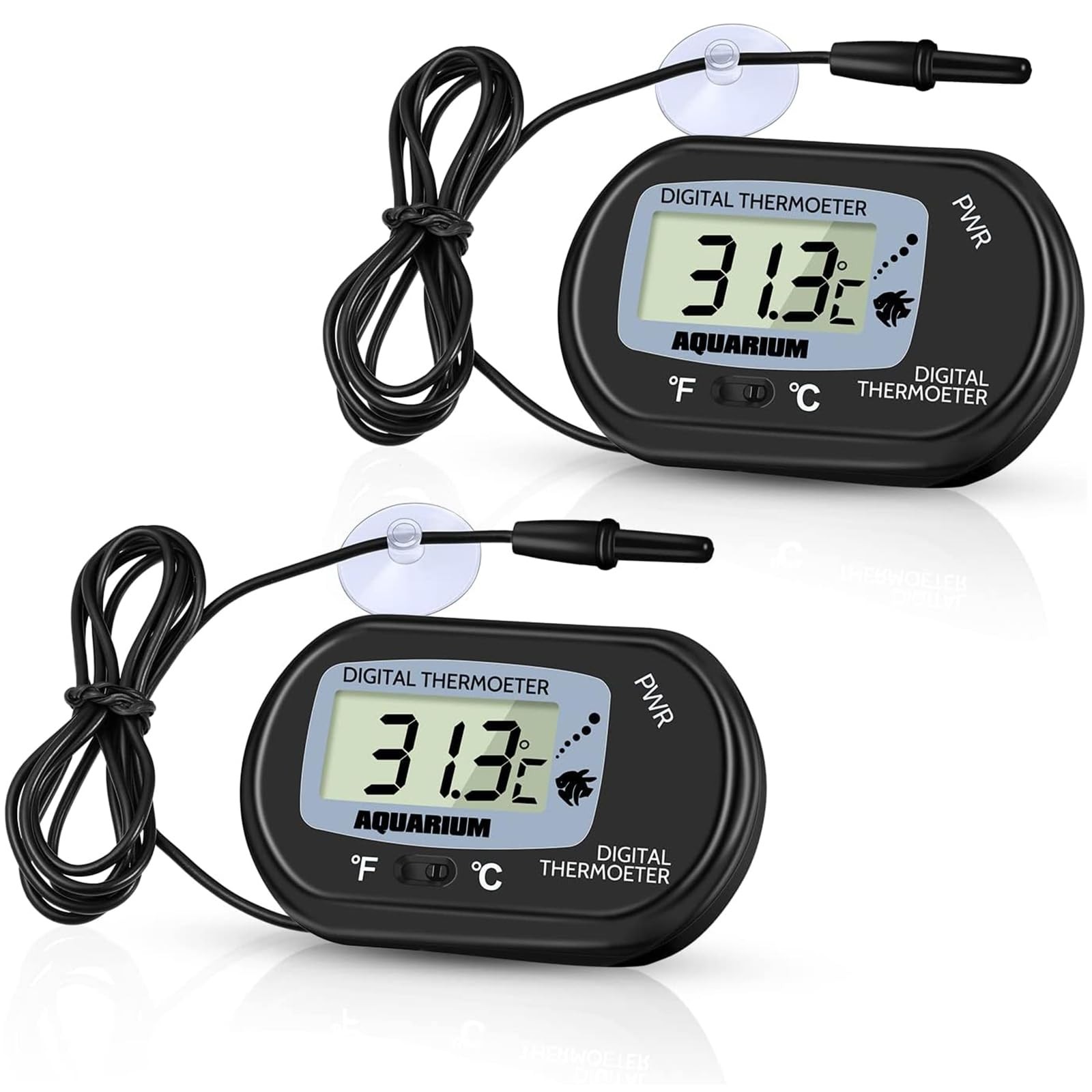 Zacro 2 Pack Digital Aquarium Thermometer, Fish Tank 2 Pack, Black