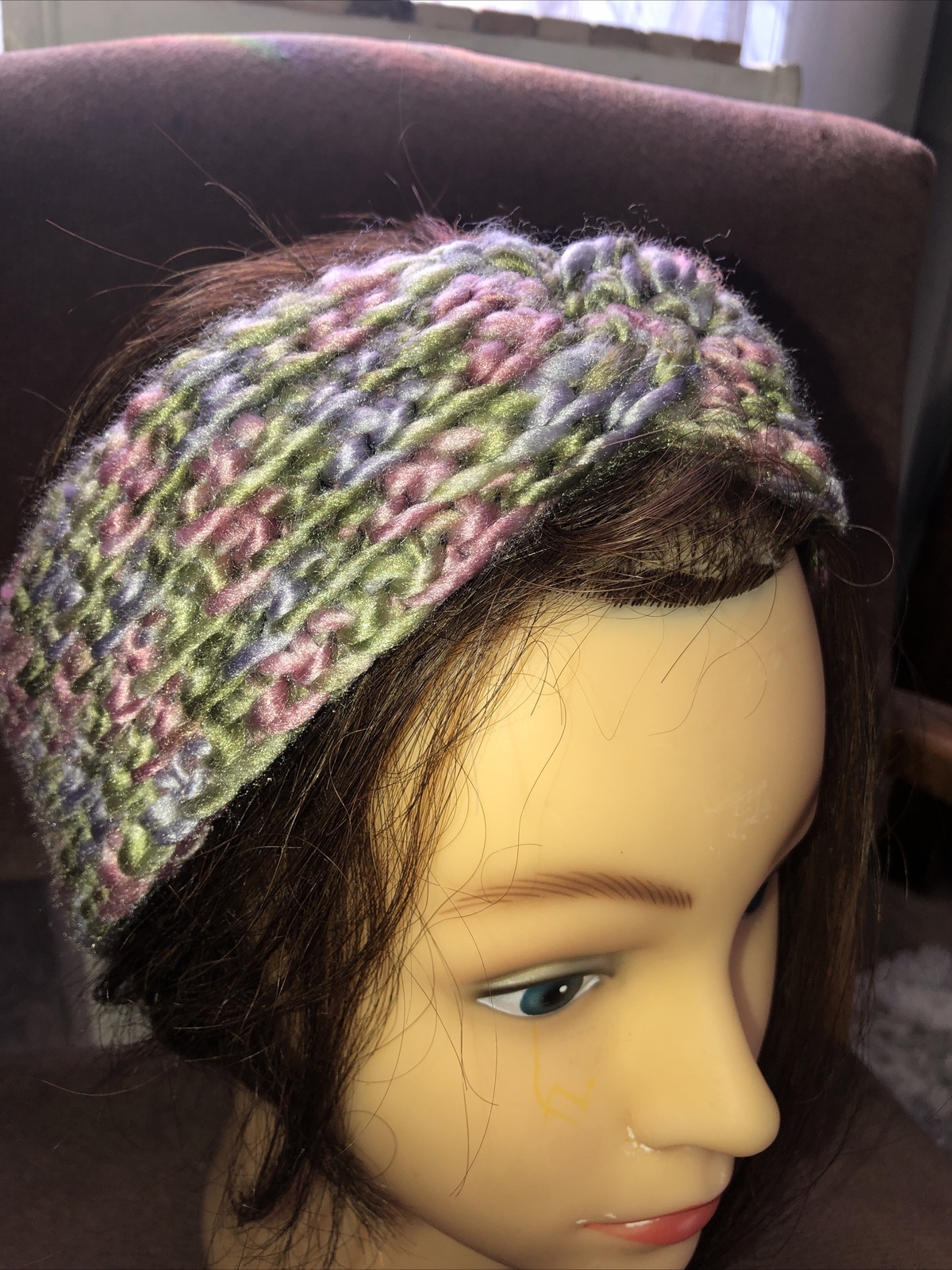 Green Mauve TWIST  WARM Earwarmer Headband Women Ear Warmer Handmade Crochet NEW