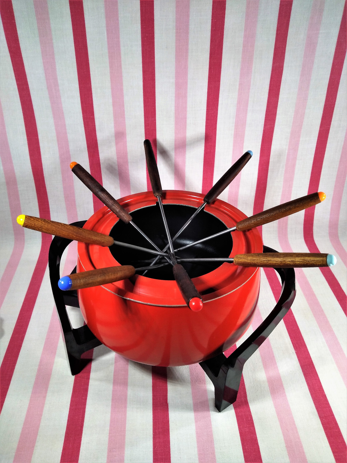 Swanky MoD West Bend Electric 1970's Poppy Red 11pc Fondue Pot Model 88502