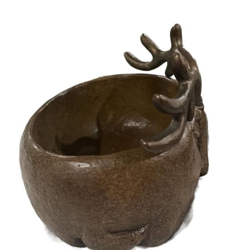 Vintage Iron Deer Head Bowl or Planter