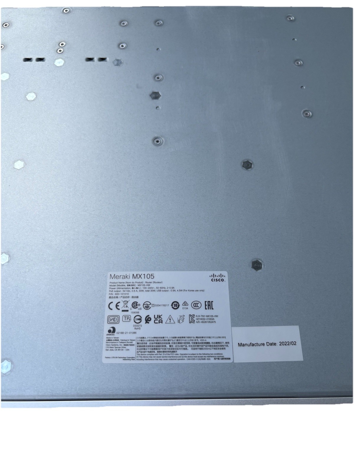 Cisco Meraki MX105 Network Security Appliance (MX105-HW) - Unclaimed