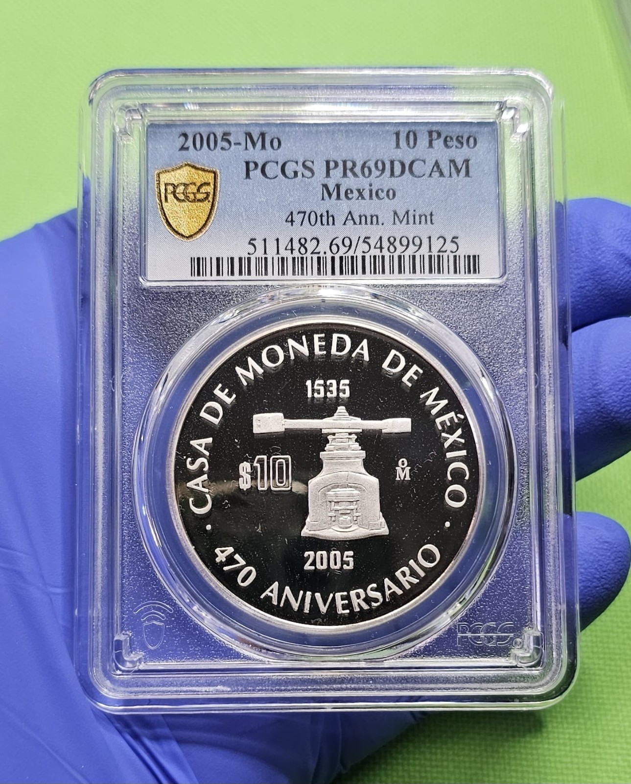 2005-Mo Mexico 10 Pesos Silver Proof - 470th Anniv. Mint - PCGS PR69DCAM - Rare