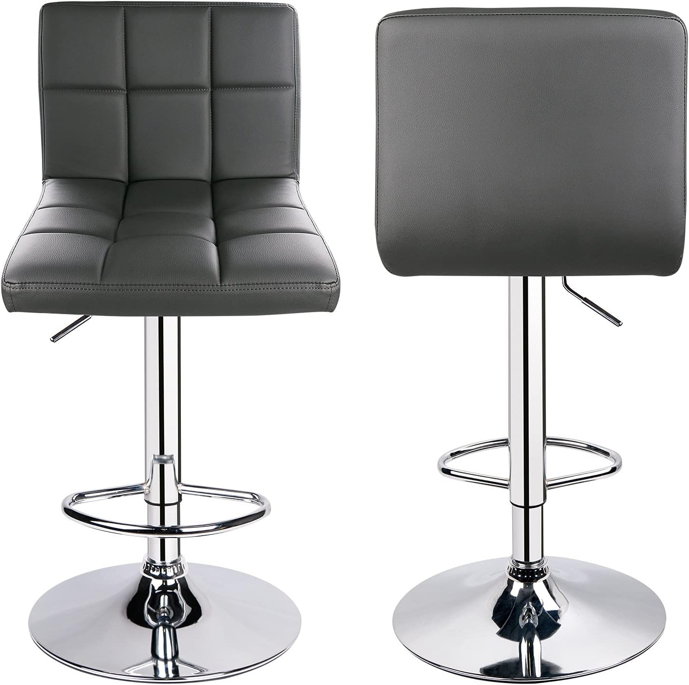 Stylish Grey Leopard Bar Stools - Set of 2 Adjustable Swivel with Back