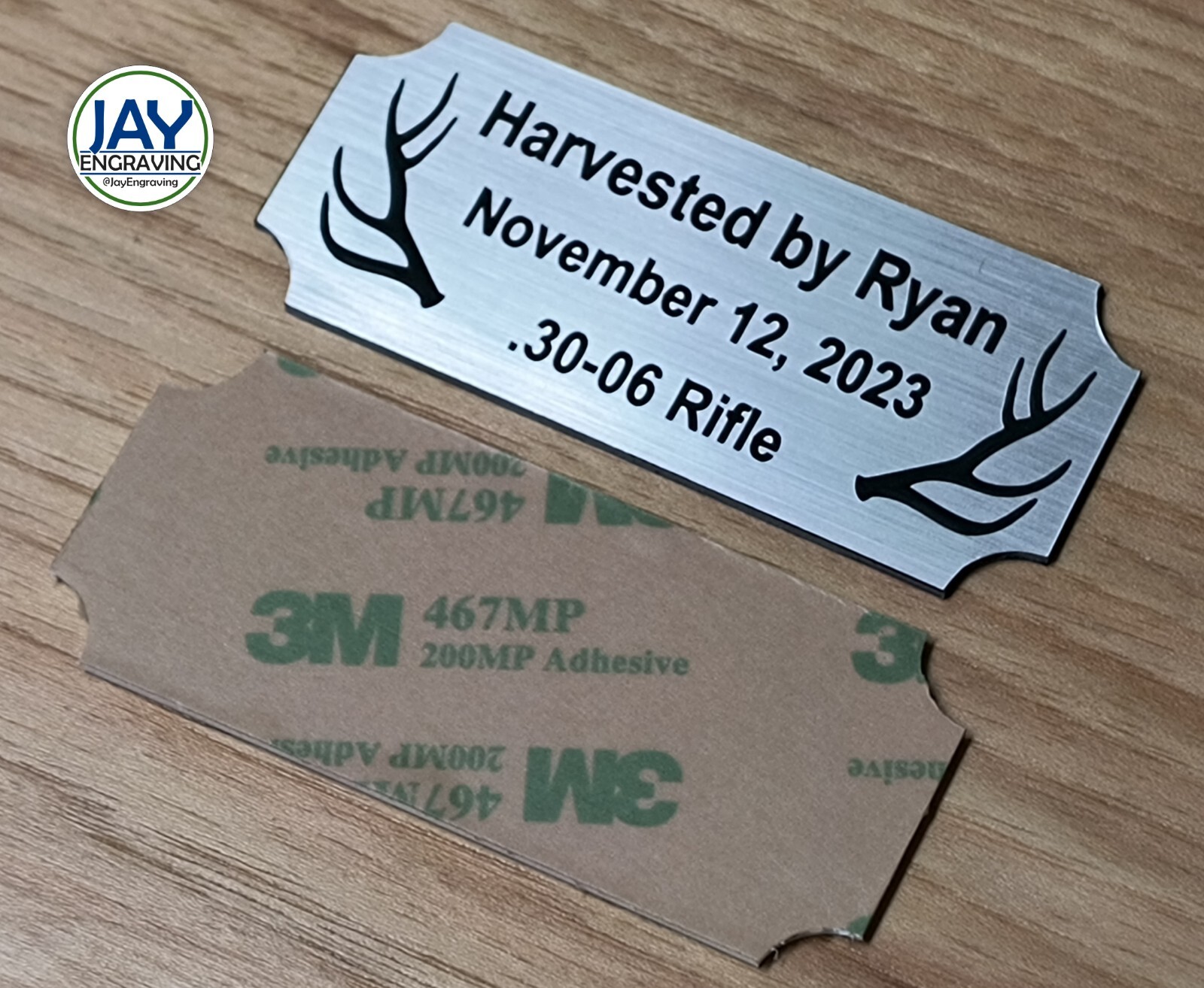 Custom Engraved 1.25x3 Silver 1st Elk Hunt Trophy Plaque Plate Emblem Bull Deer