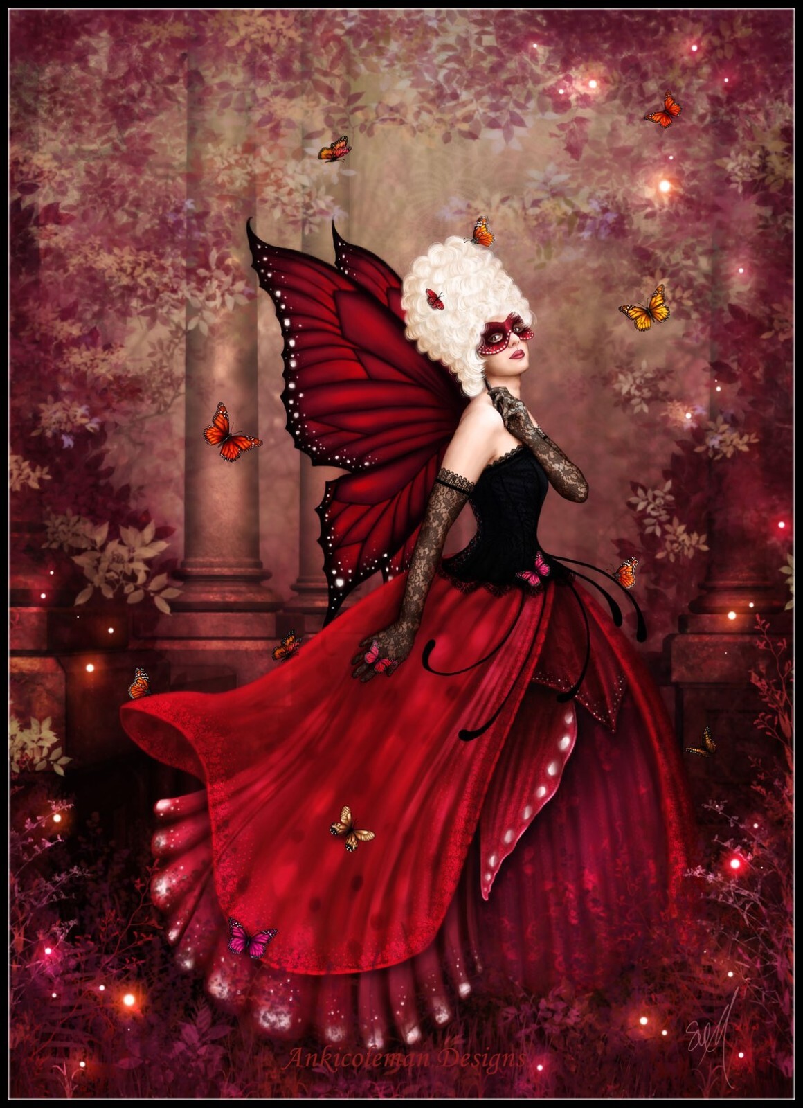Madame Butterfly - Counted Cross Stitch Patterns - Color & BW Symbols Charts