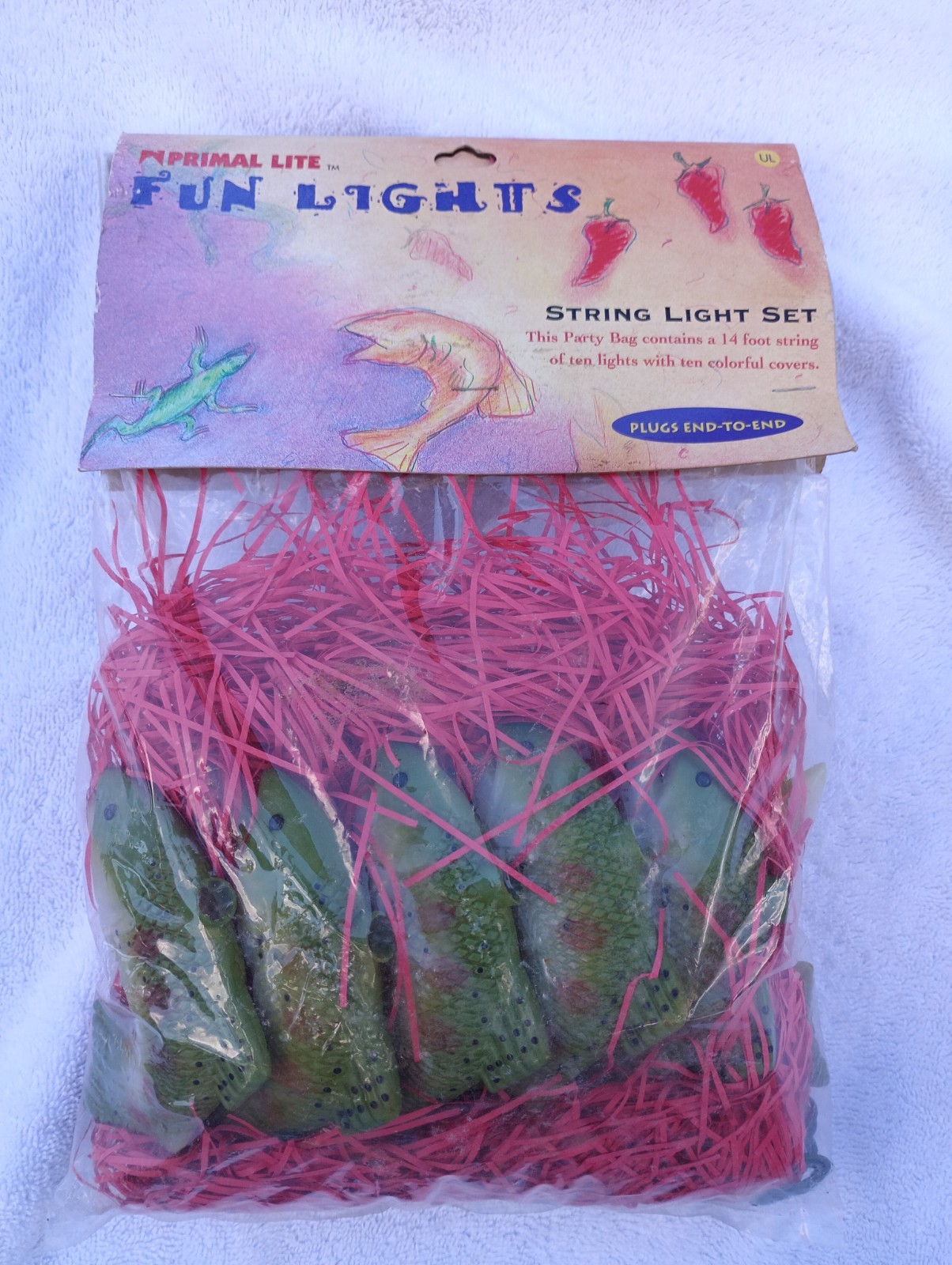 Vintage 1996 Primal Lite Mess-O Trout Fish Fun Lights 14ft String Light Set