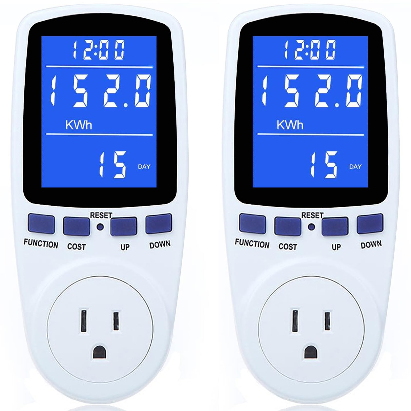 2 Pack Upgraded Watt Meter Power Plug Home Electricity 2 Pack, White