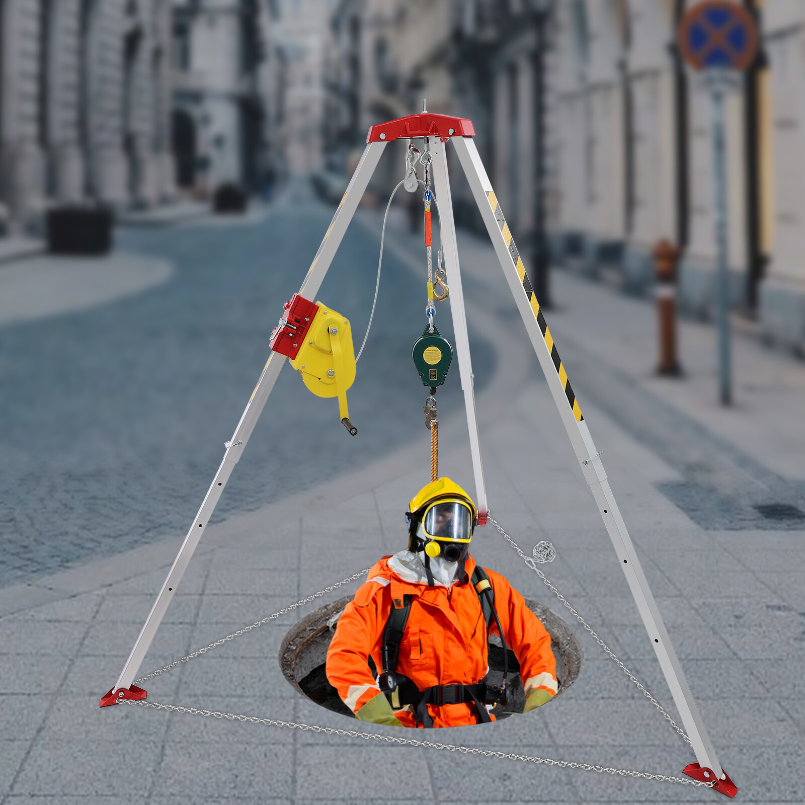 1179.3kg/2600lbs Confined Space Tripod Kit Manual Rescue Tripod w/Fall Arrester