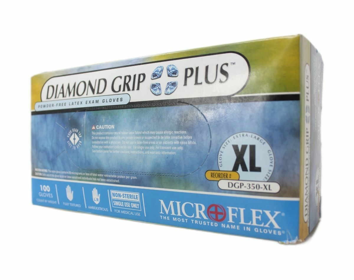 Microflex DGP350-XL Diamond Grip Plus Latex Gloves XL - 100CT