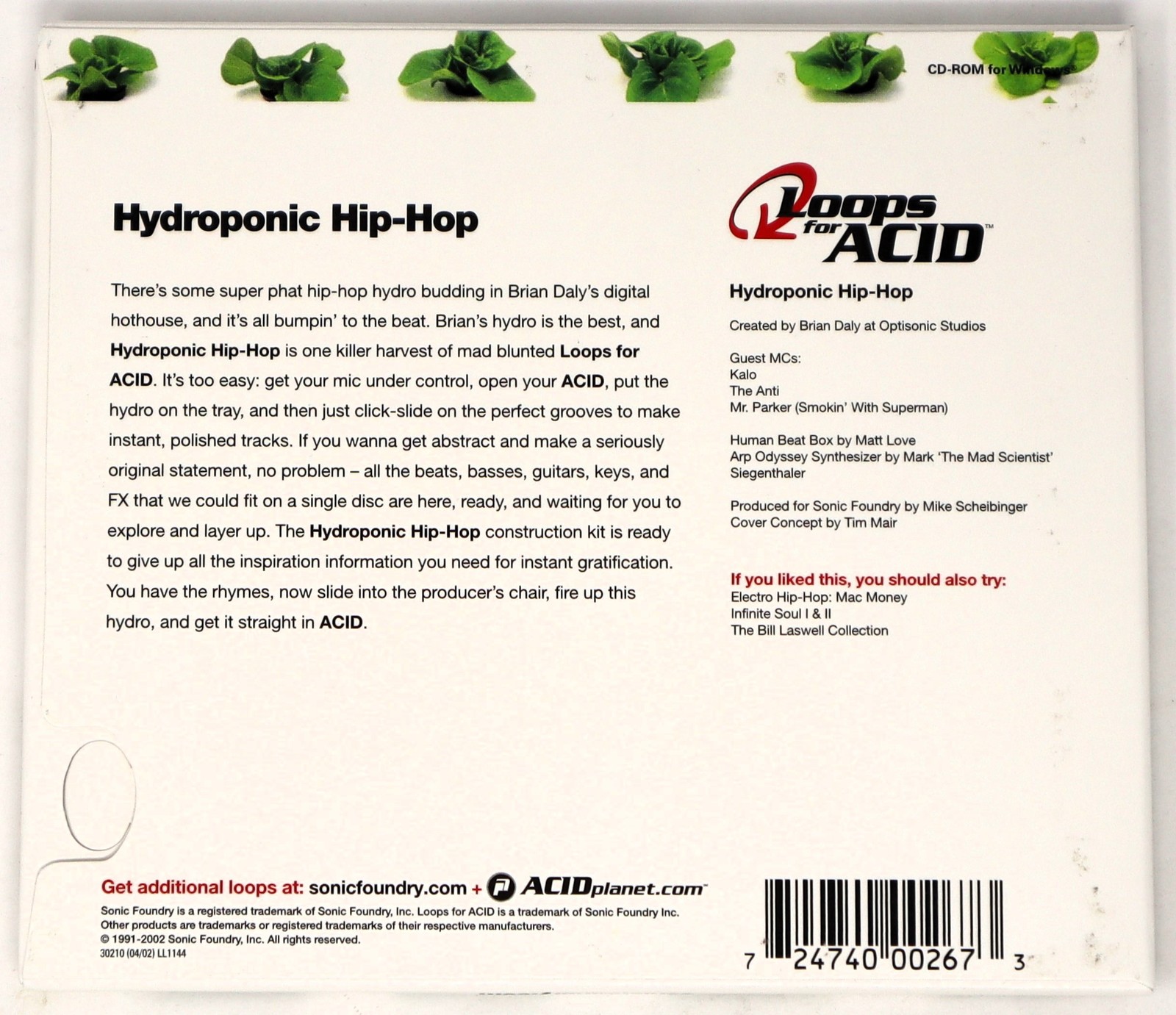 Sonic Foundry Hydroponic Hip-Hop Loops For Acid Sample/Sound Library/Sampling CD