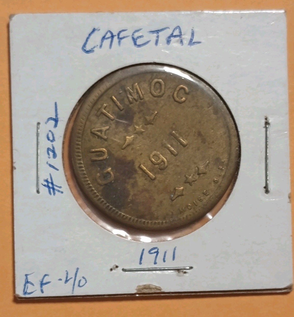 Mexico 1911, Rare Cafetal Guatimoc  Token, Brass, Very Nice Condition .