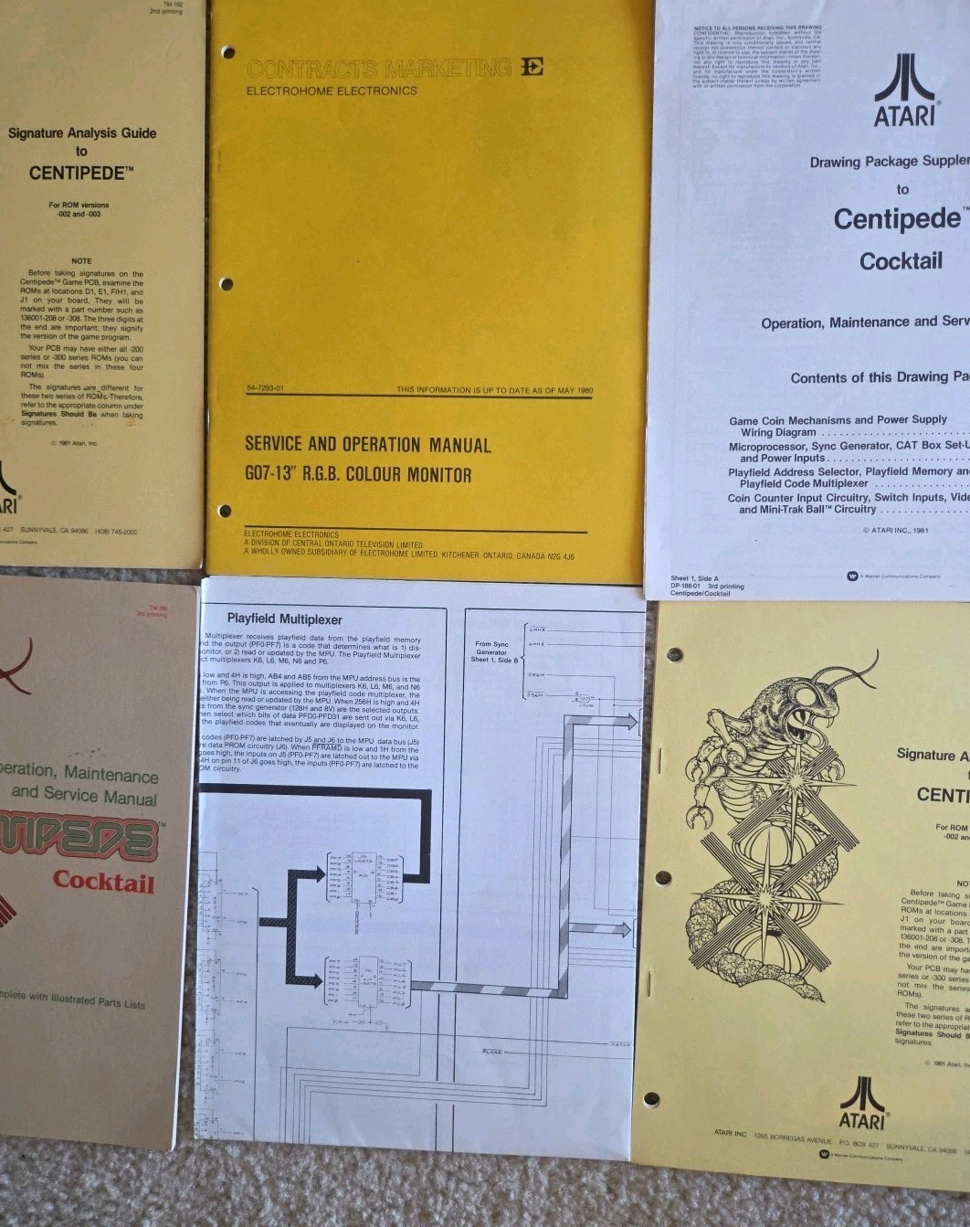 6 Atari Centipede Cocktail Operation Maintenance Service Manuals Schematics