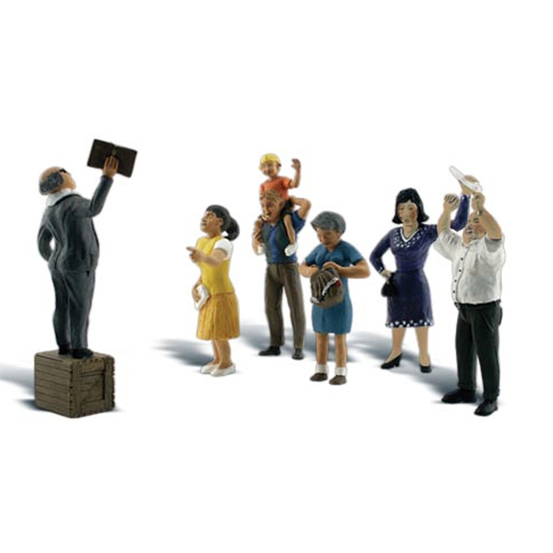 NEW Woodland Scenics Accents A1925 Figures - Sermon on the Crate - Pkg (7) HO