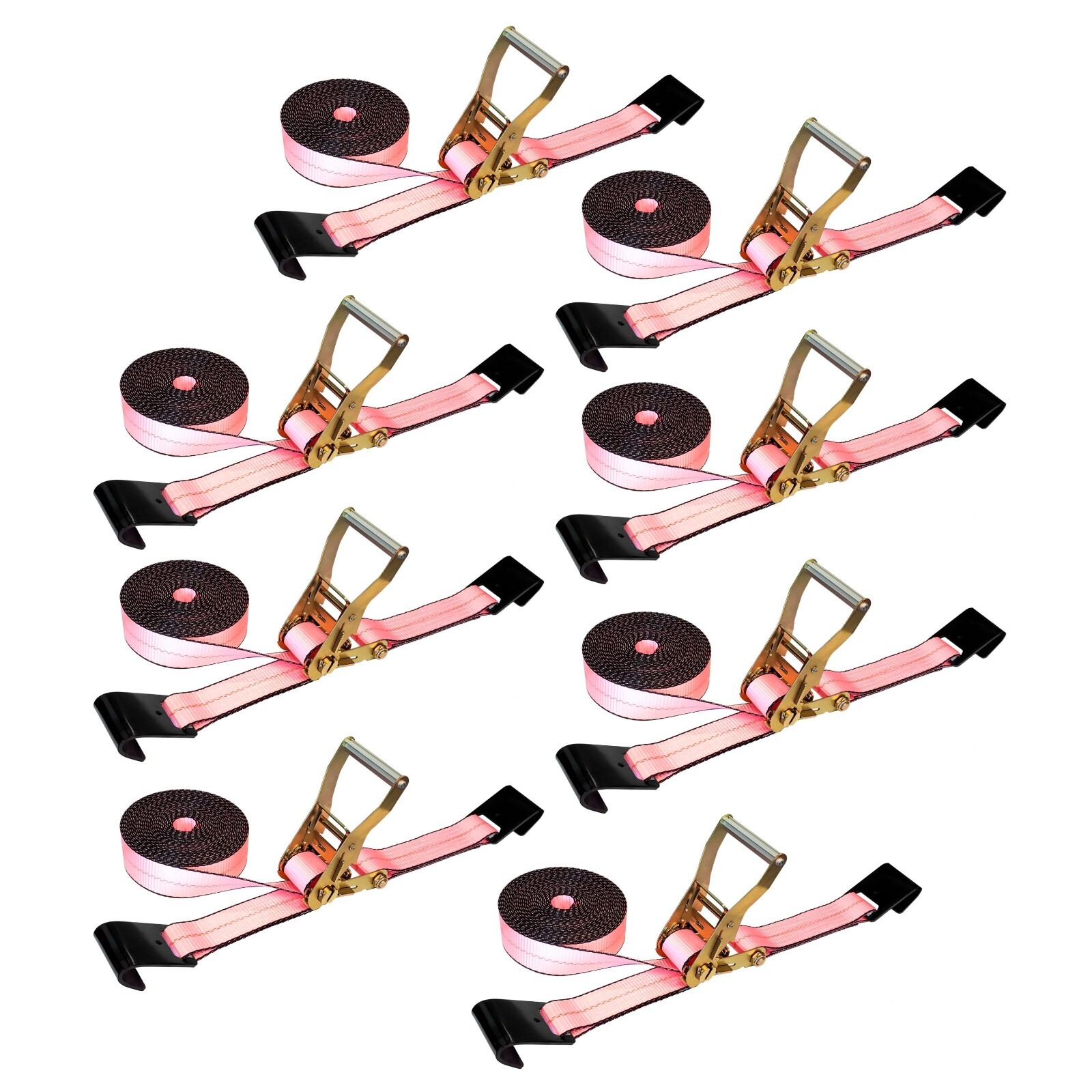USA 8 Pack Heavy Duty 2" x 30' Ratchet Tie Down Strap w/Flat Hook WLL 3333 LBS