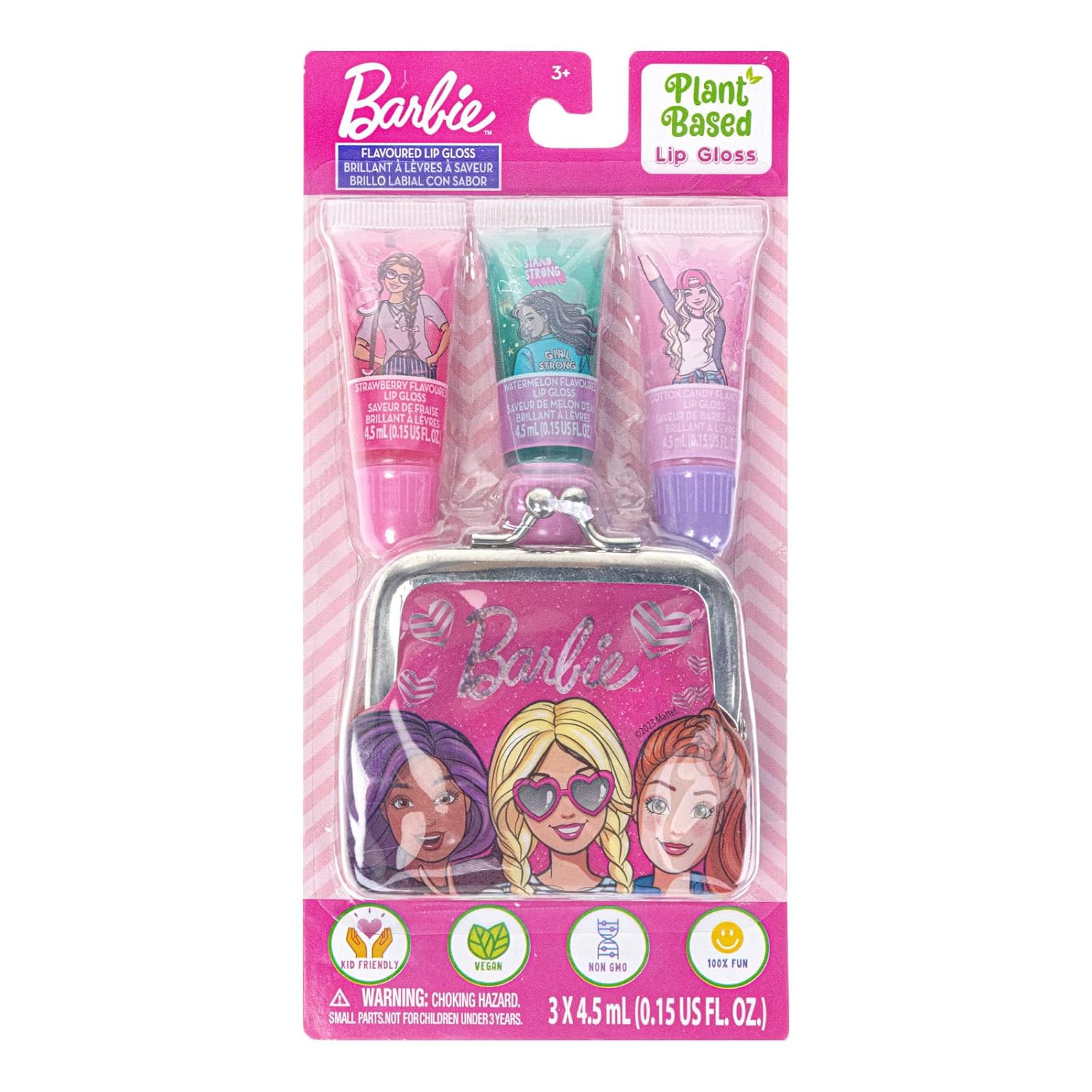 Barbie Coin Purse and Plant-Based Lip Gloss Set, Cute Pouch Wallet Small Money B