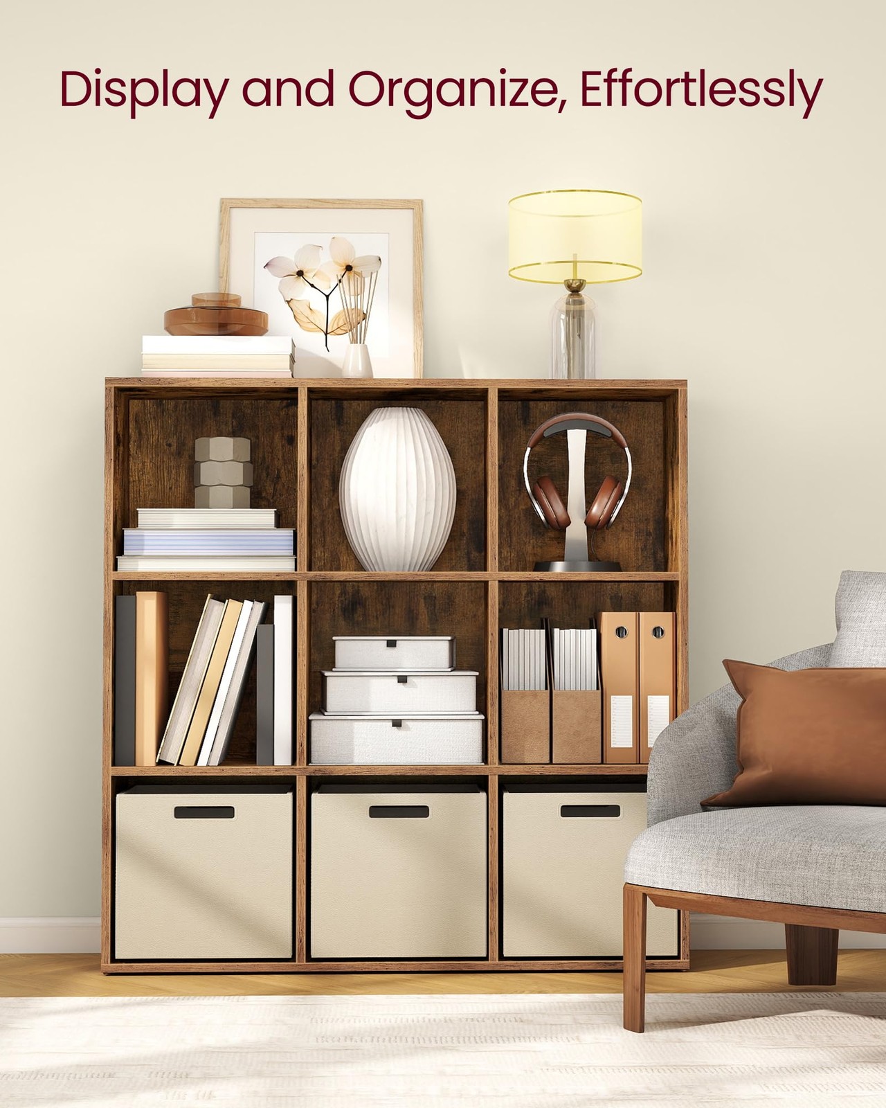 Custos Collection - Bookshelf, Bookcase, Cube Shelf with 9 Compartments, 9.4 ...