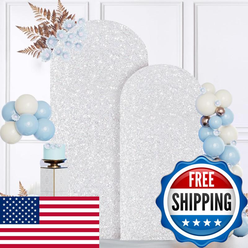 Modfuns Sequins Arch Cover Set Of 2 Silver Wedding Arch Cover 6Ft 7.2Ft Glitter